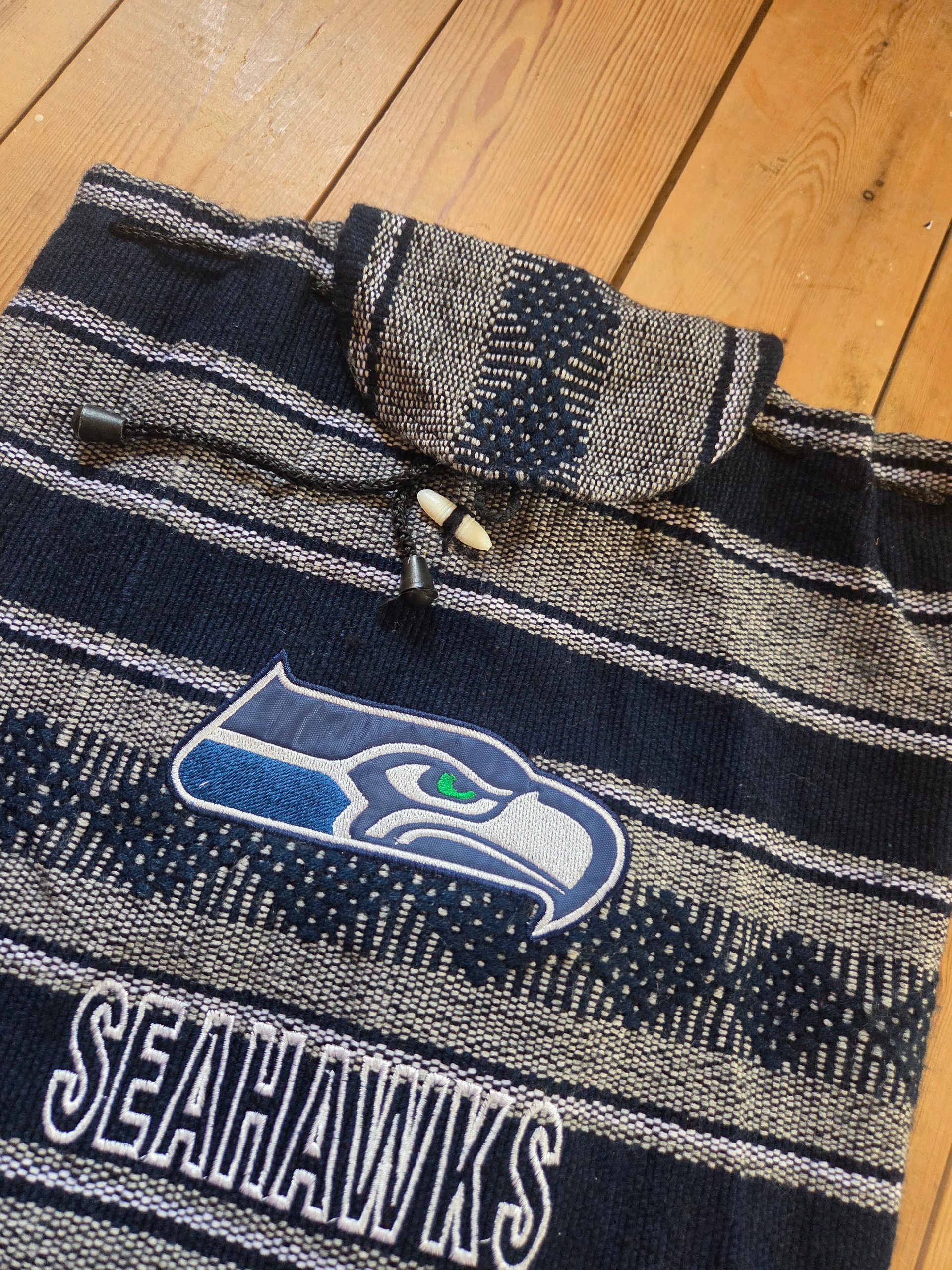 Seattle Seahawks Woven Baja Mexican Style Backpack Navy Grey Embroidered Logo image 8