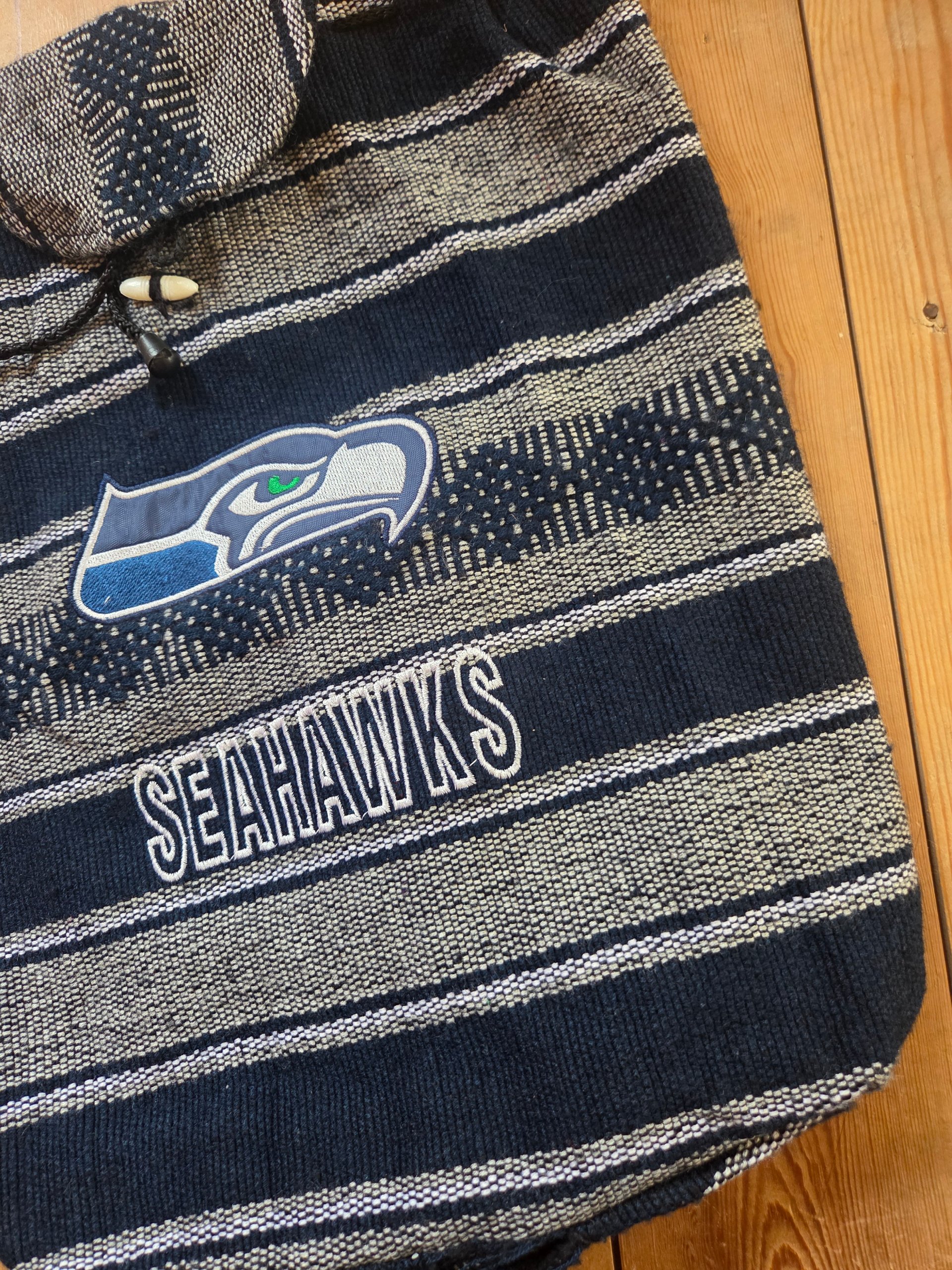 Seattle Seahawks Woven Baja Mexican Style Backpack Navy Grey Embroidered Logo image 10