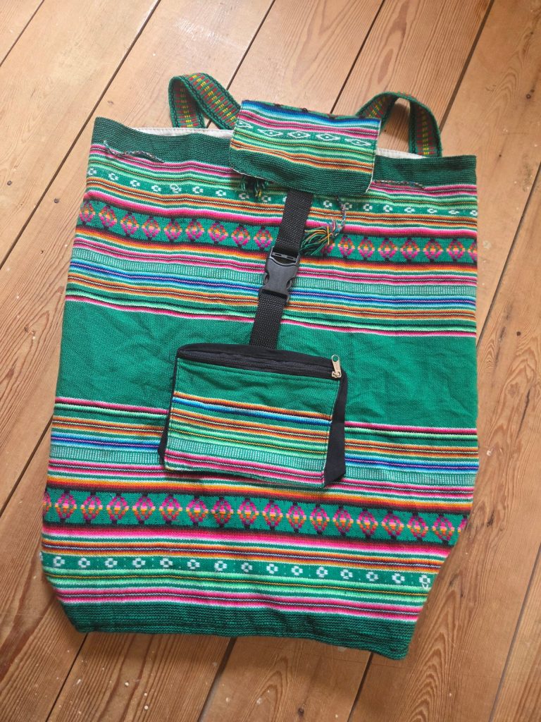 Green Multicolour Woven Tribal Baja Backpack Boho Hippie Festival Rucksack