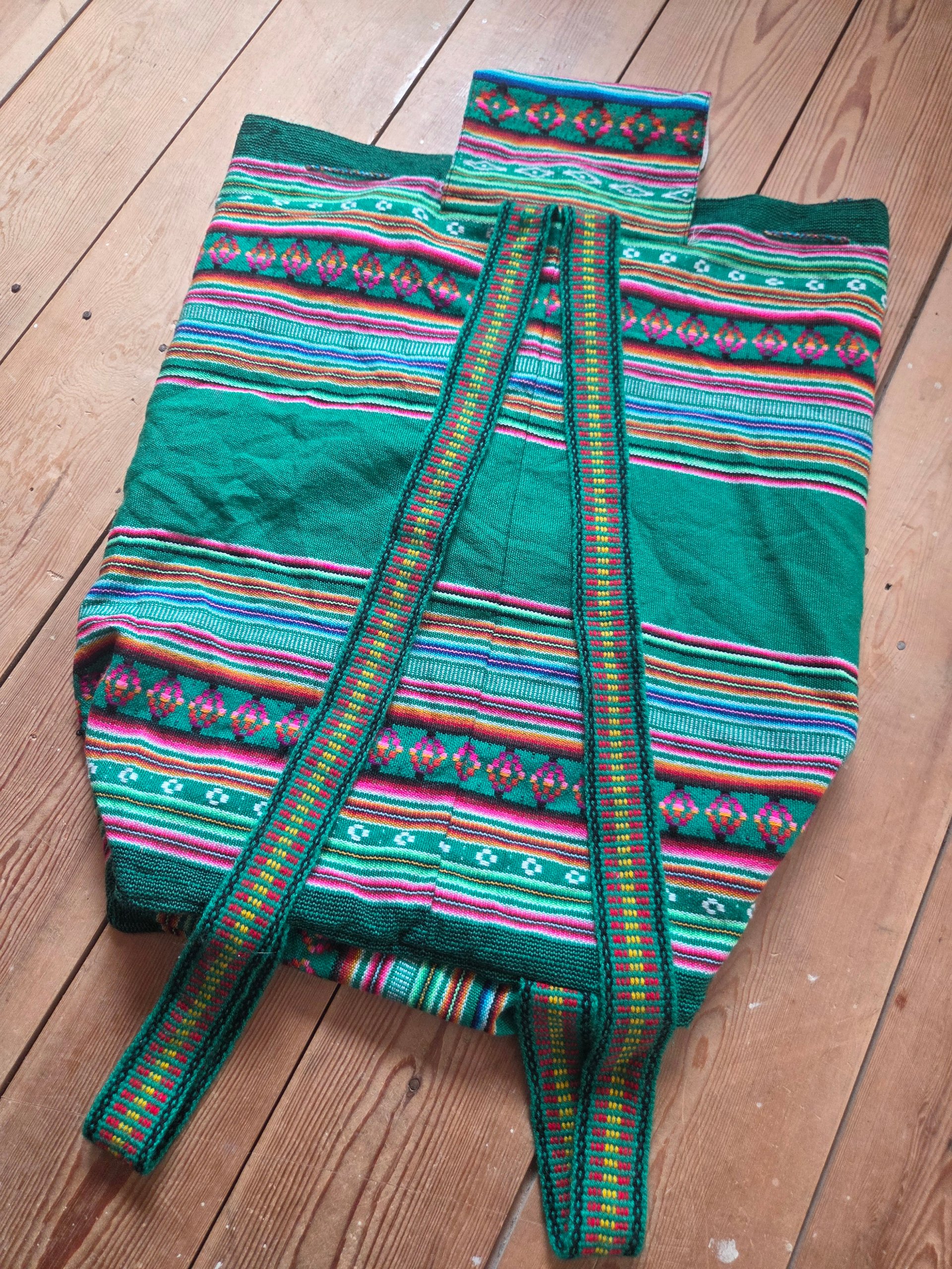 Green Multicolour Woven Tribal Baja Backpack Boho Hippie Festival Rucksack image 2