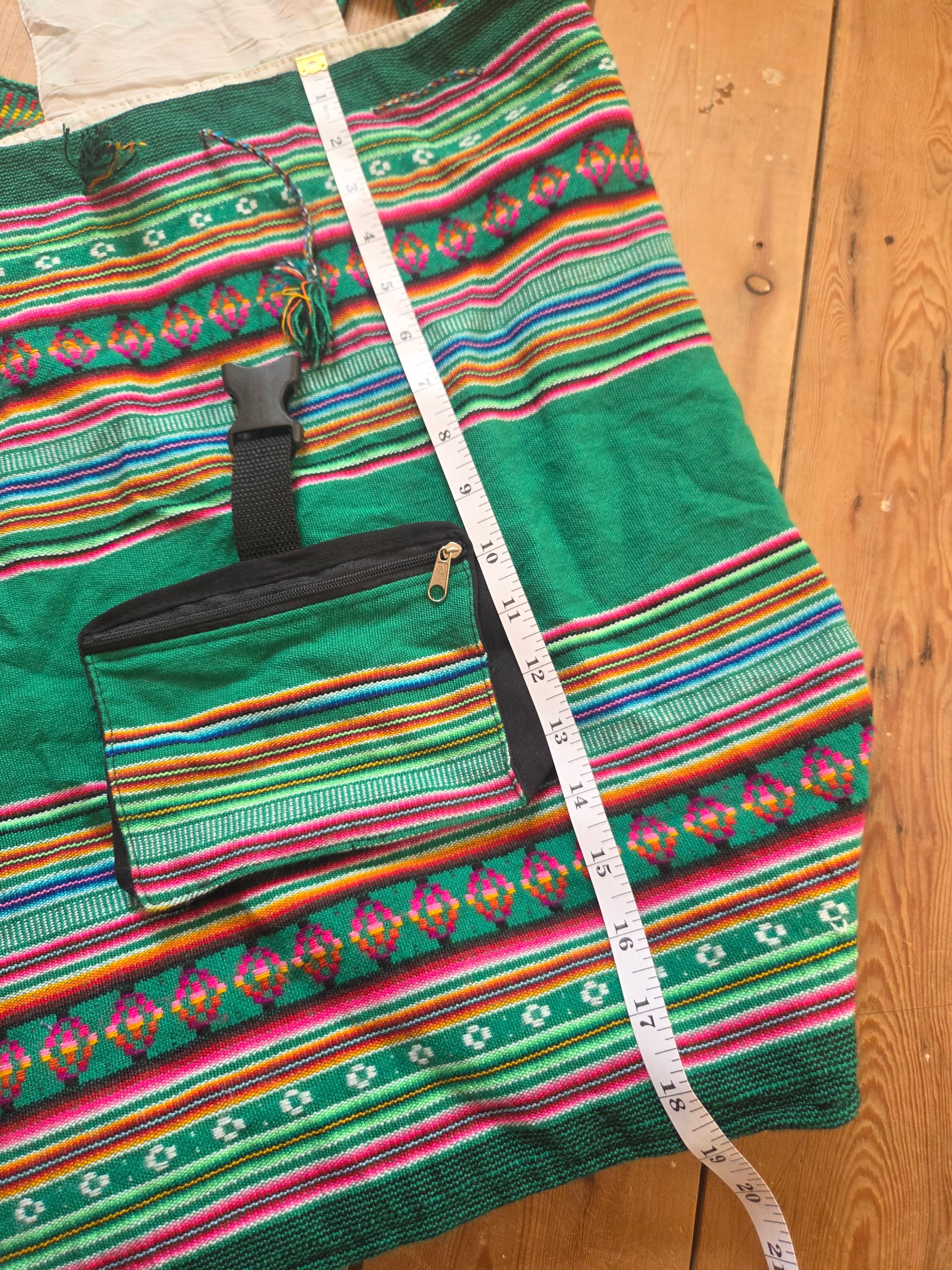 Green Multicolour Woven Tribal Baja Backpack Boho Hippie Festival Rucksack image 3