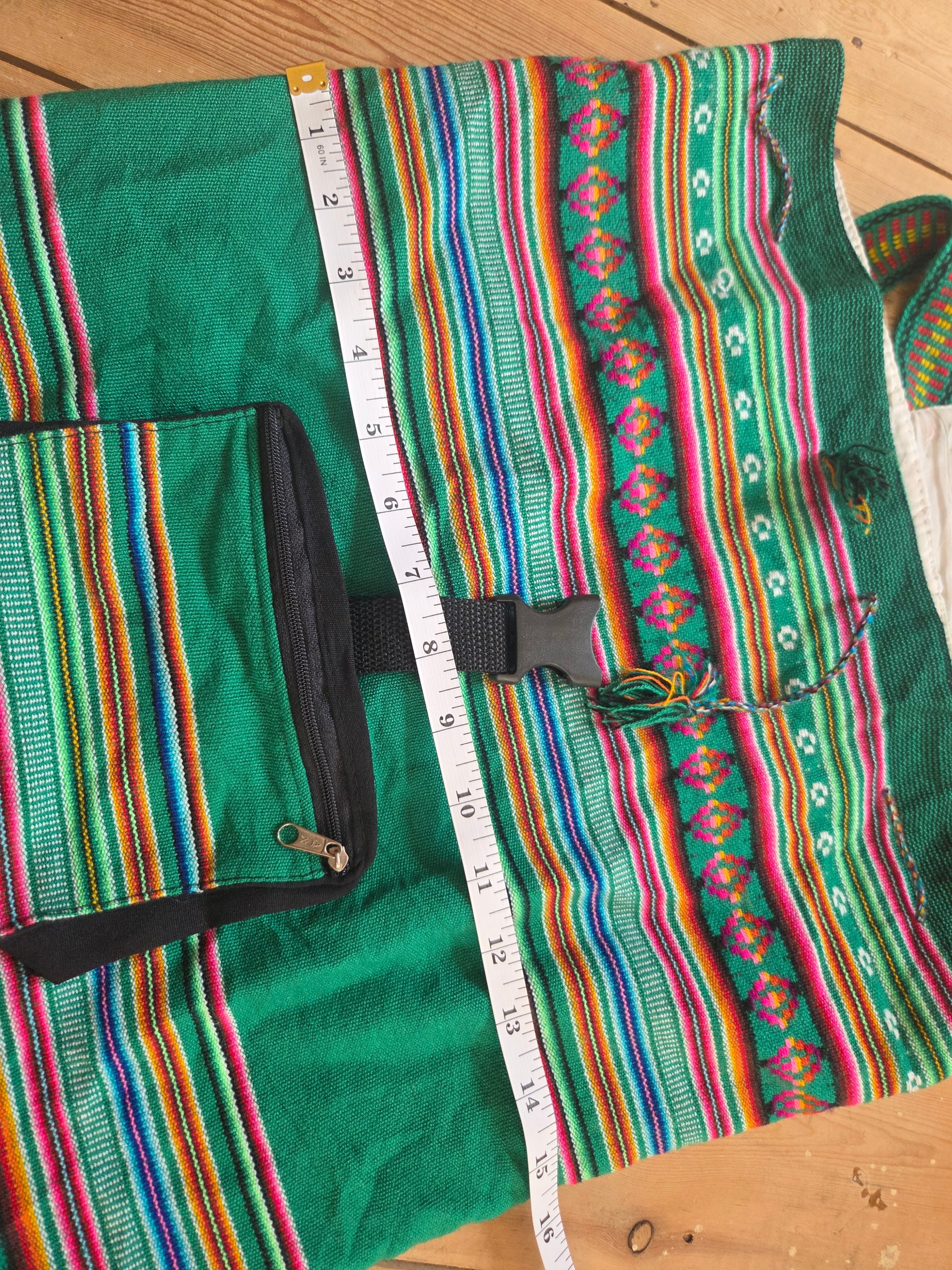 Green Multicolour Woven Tribal Baja Backpack Boho Hippie Festival Rucksack image 4