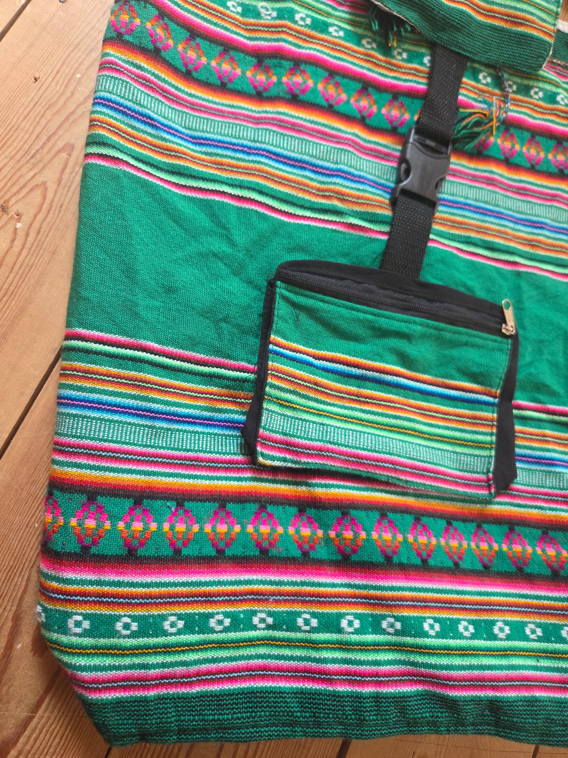 Green Multicolour Woven Tribal Baja Backpack Boho Hippie Festival Rucksack image 7