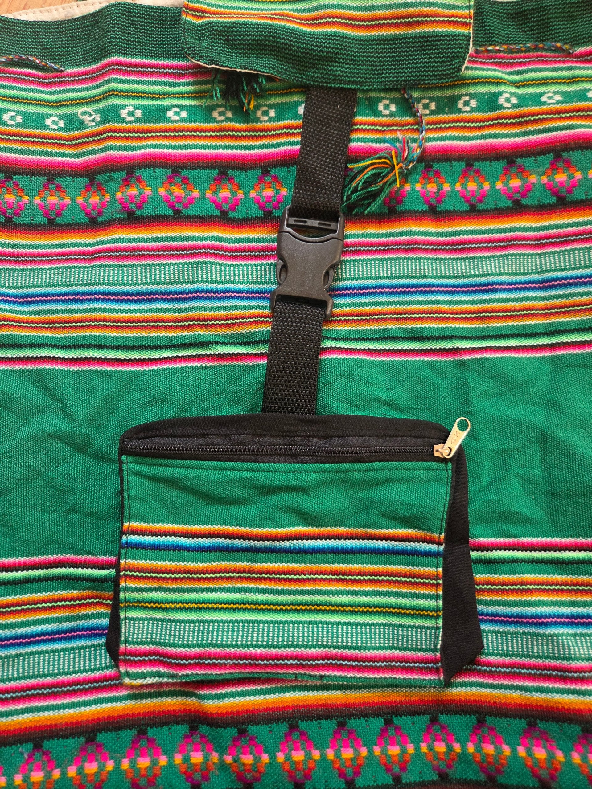 Green Multicolour Woven Tribal Baja Backpack Boho Hippie Festival Rucksack image 10