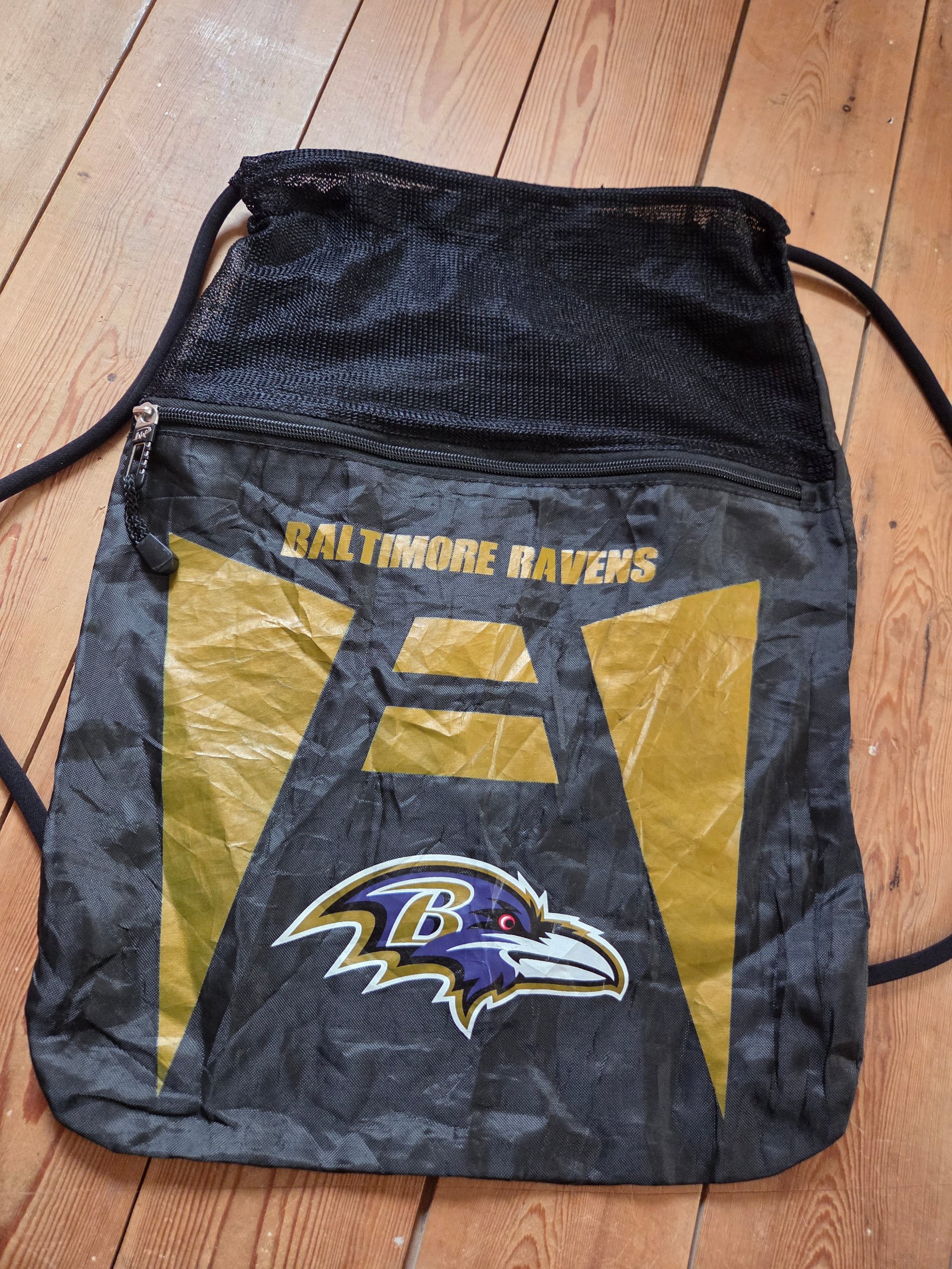 Baltimore Ravens Drawstring Backpack Black Gold NFL Logo Gym Sack Sports Bag