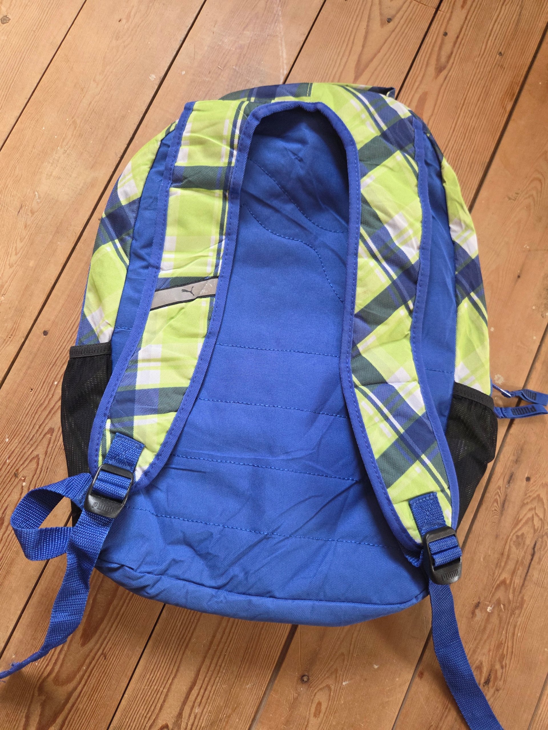 Puma Archetype Canvas Plaid Backpack Green Blue Check School Travel Bag OSFA image 2
