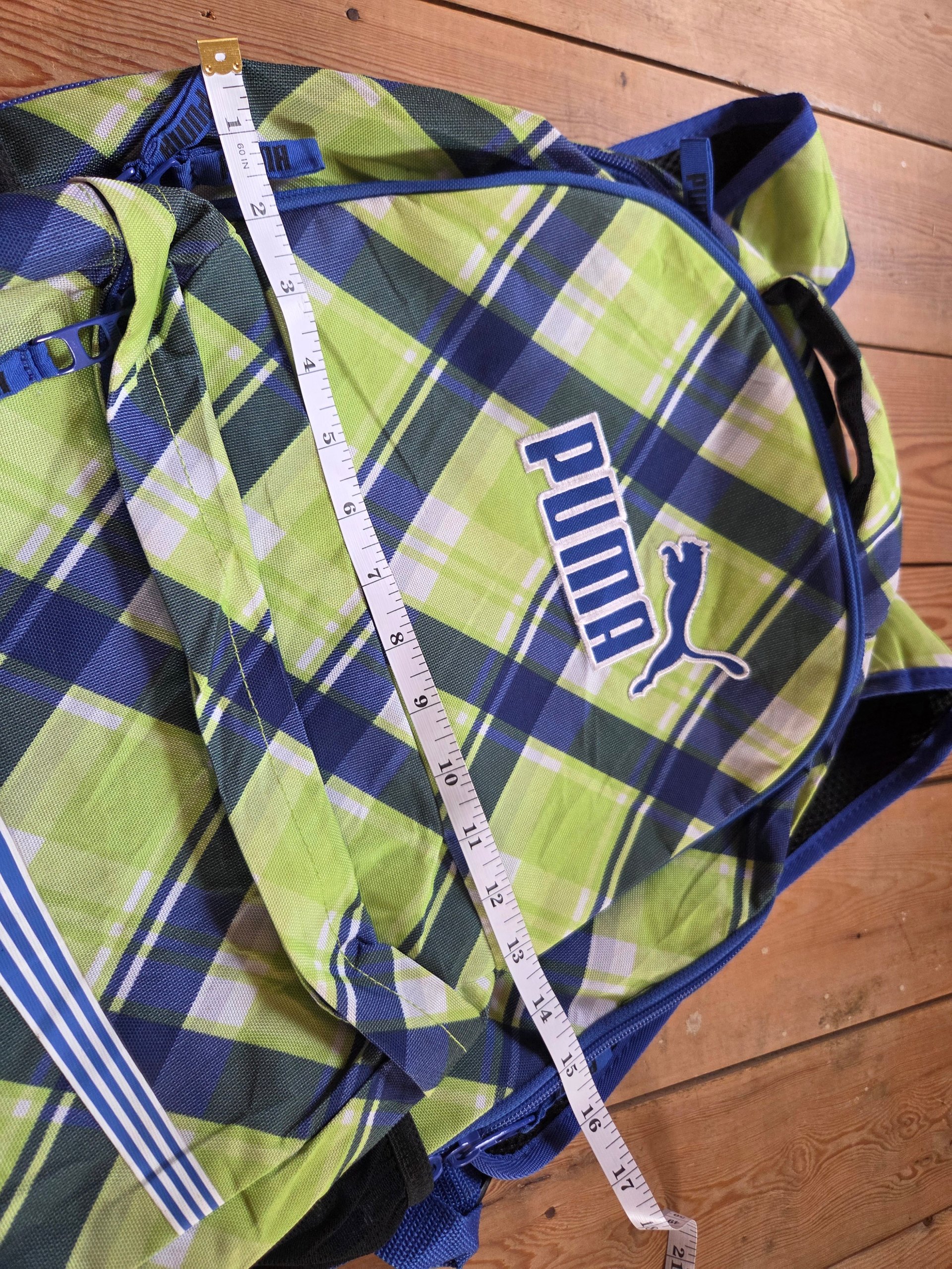Puma Archetype Canvas Plaid Backpack Green Blue Check School Travel Bag OSFA image 3