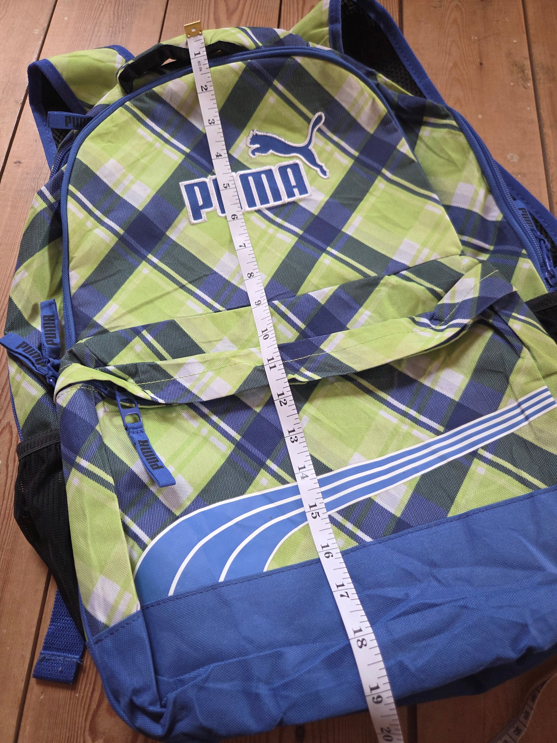 Puma Archetype Canvas Plaid Backpack Green Blue Check School Travel Bag OSFA image 4