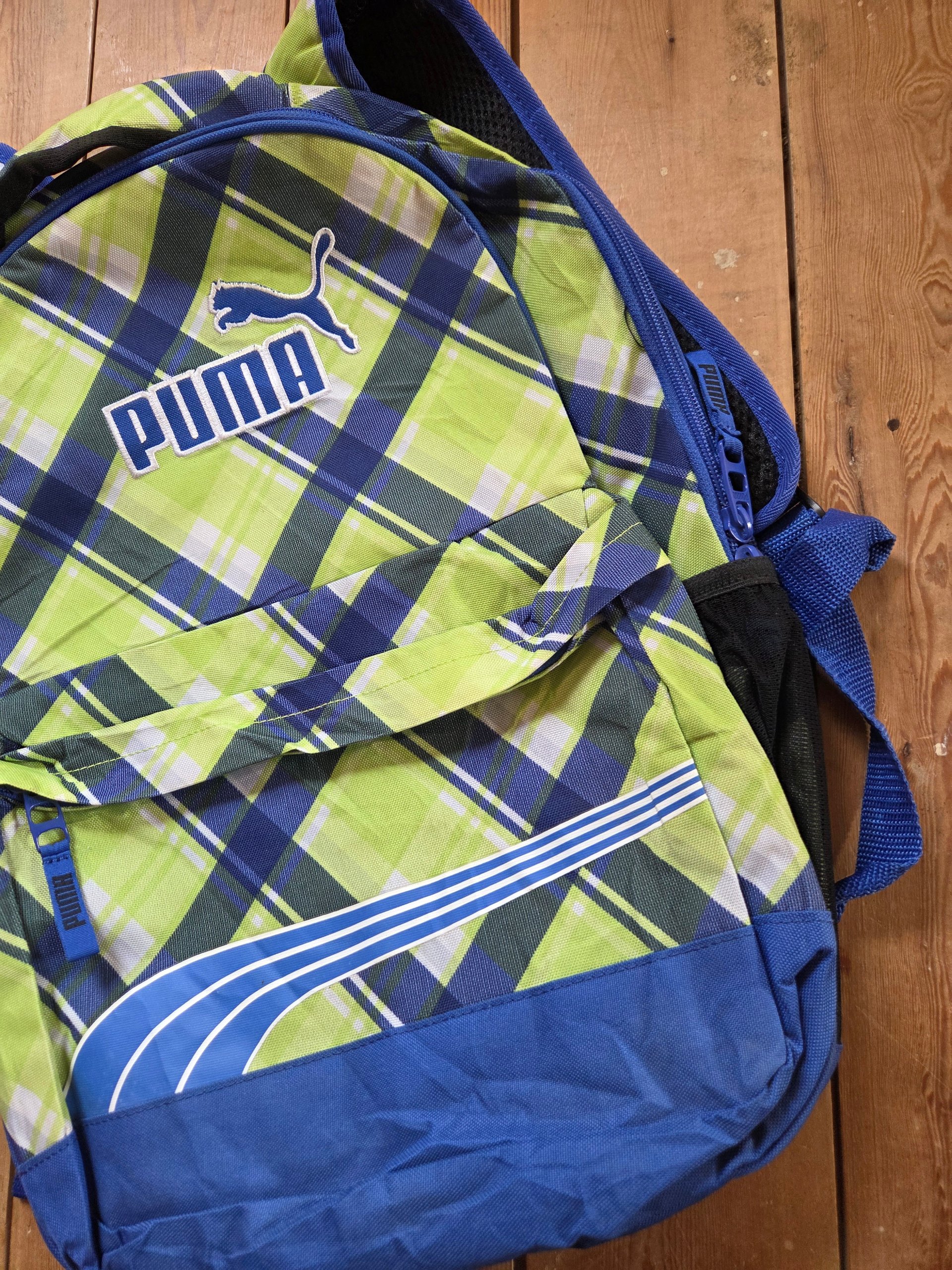 Puma Archetype Canvas Plaid Backpack Green Blue Check School Travel Bag OSFA image 9