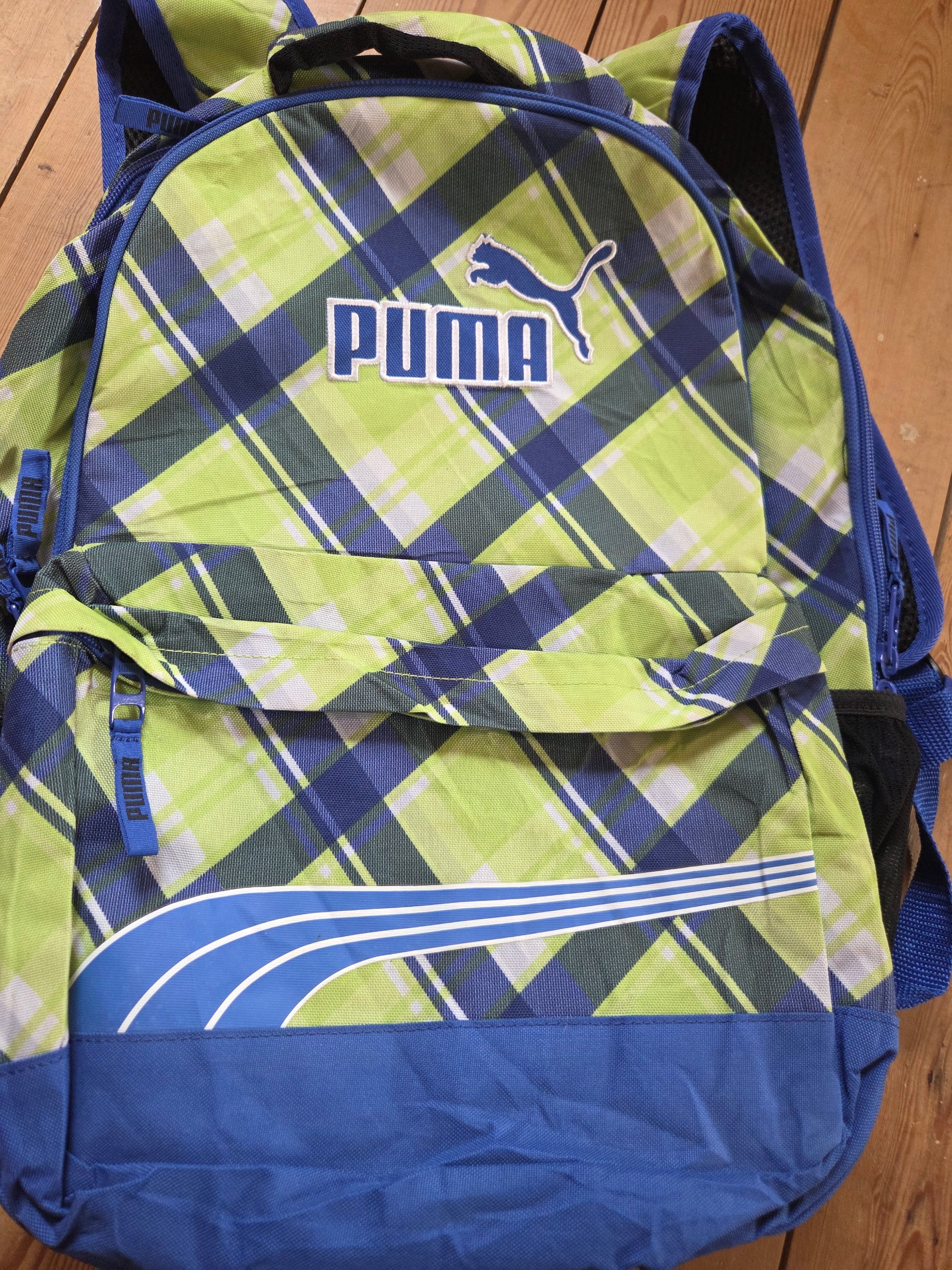 Puma Archetype Canvas Plaid Backpack Green Blue Check School Travel Bag OSFA image 10