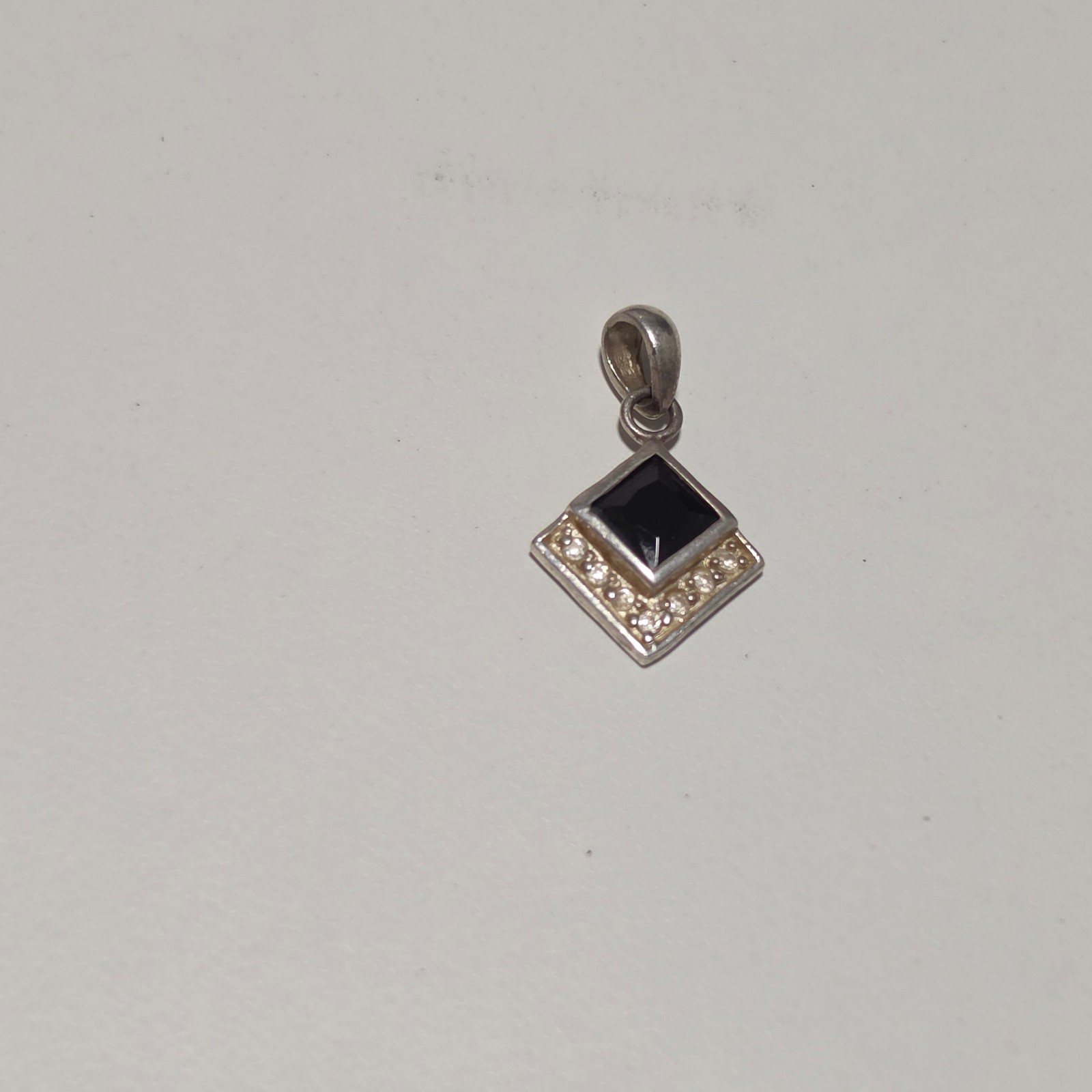925 Silver Black Stone with some clear stone Pendant .b4