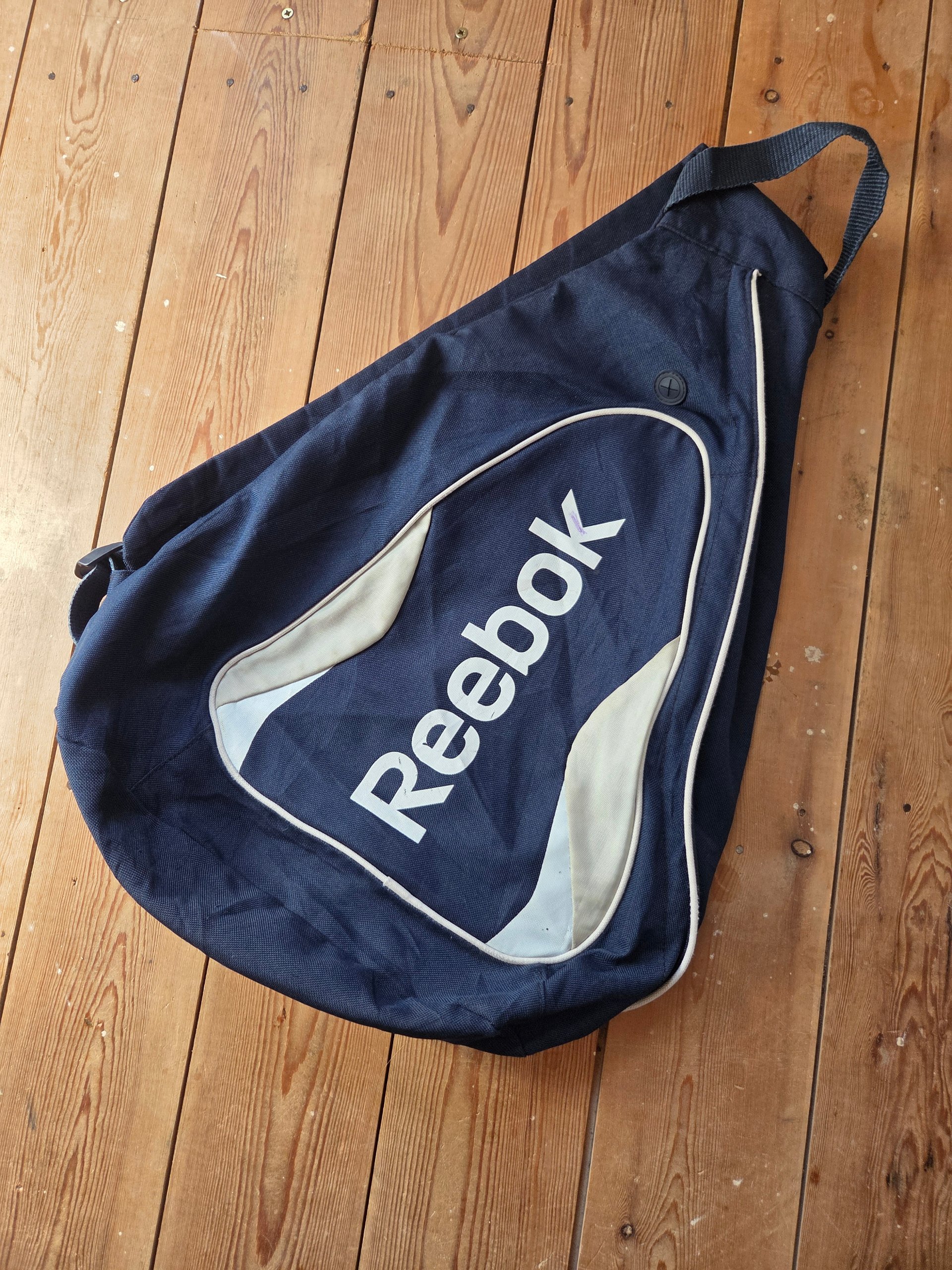 Reebok Y2K 2000s Navy White One Shoulder Sling Backpack Crossbody Bag