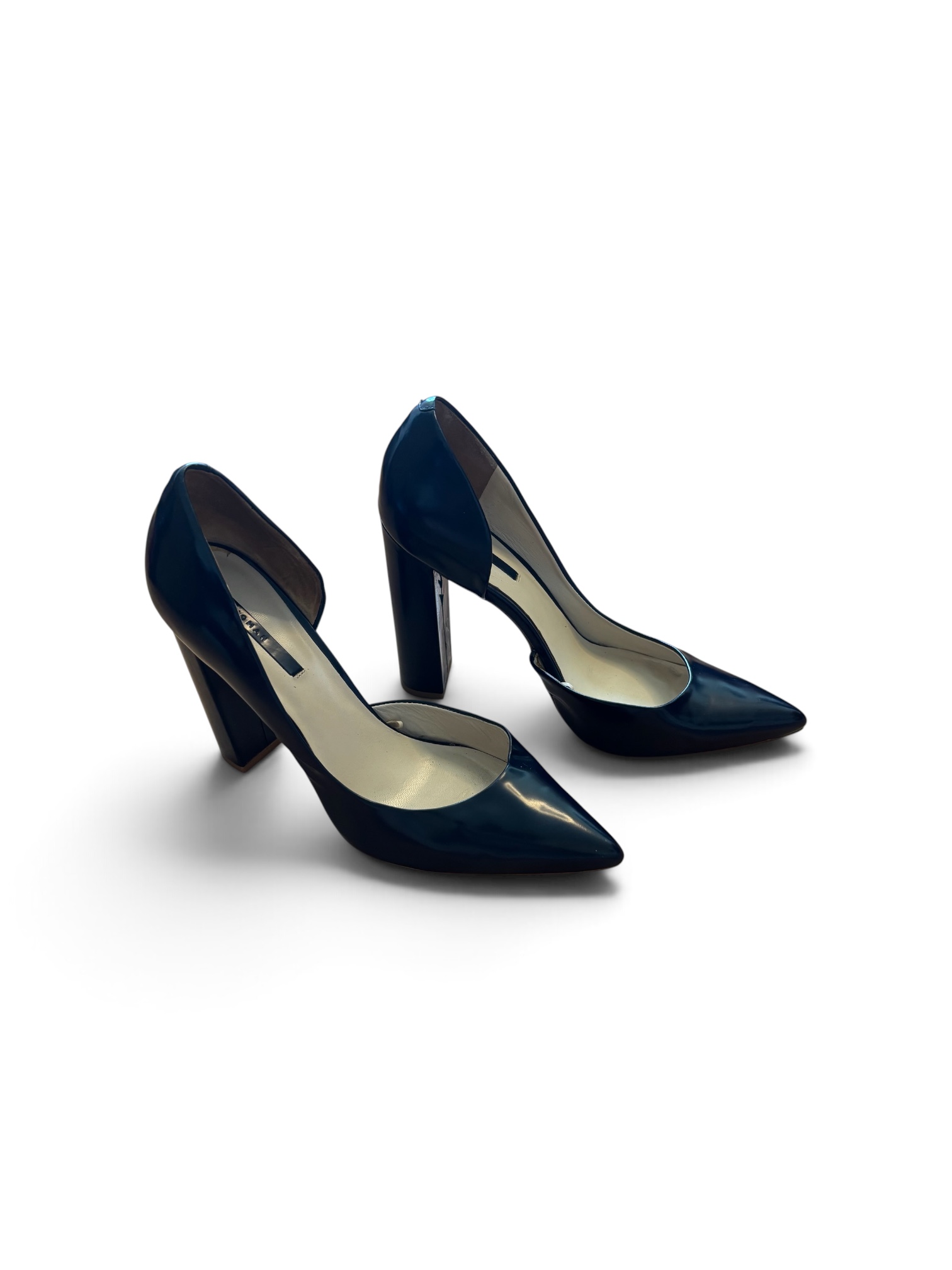 Zara Woman Black Patent Leather Block Heel Pumps UK 6