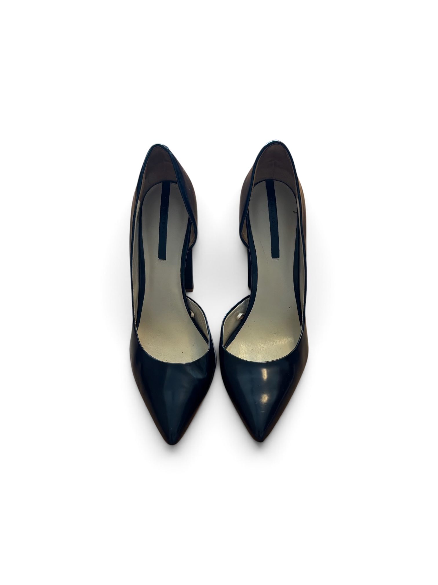 Zara Woman Black Patent Leather Block Heel Pumps UK 6 image 2