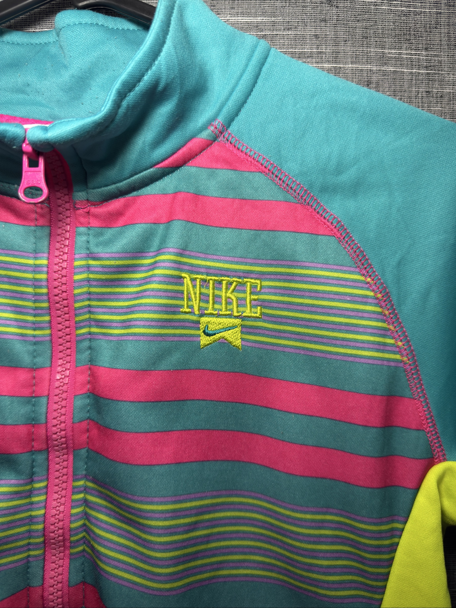 Nike Girls' Turquoise Pink Yellow Striped Zip-Up Jacket Large image 2