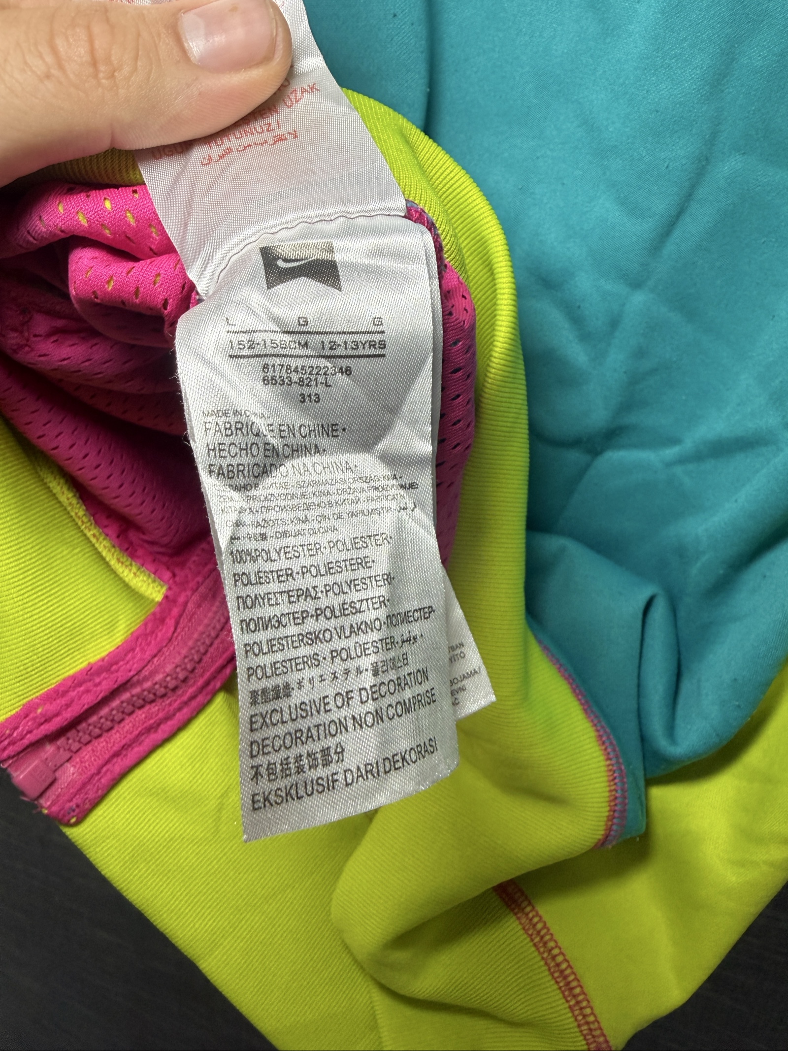 Nike Girls' Turquoise Pink Yellow Striped Zip-Up Jacket Large image 6