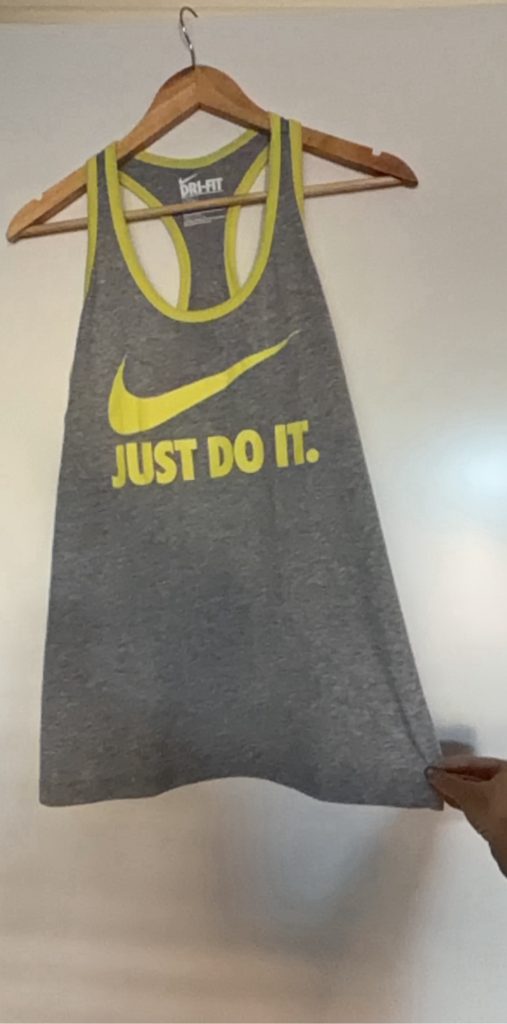 Nike Women’s Grey & Yellow Dri-FIT Just Do It Tank Top Medium