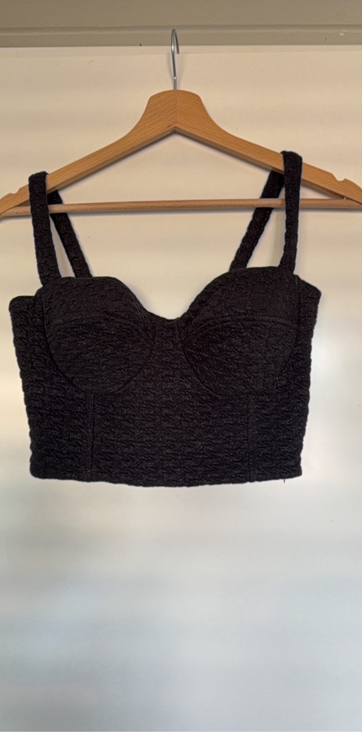 Sexy Black Textured Glitter Bustier Crop Top Small with Padded Cups