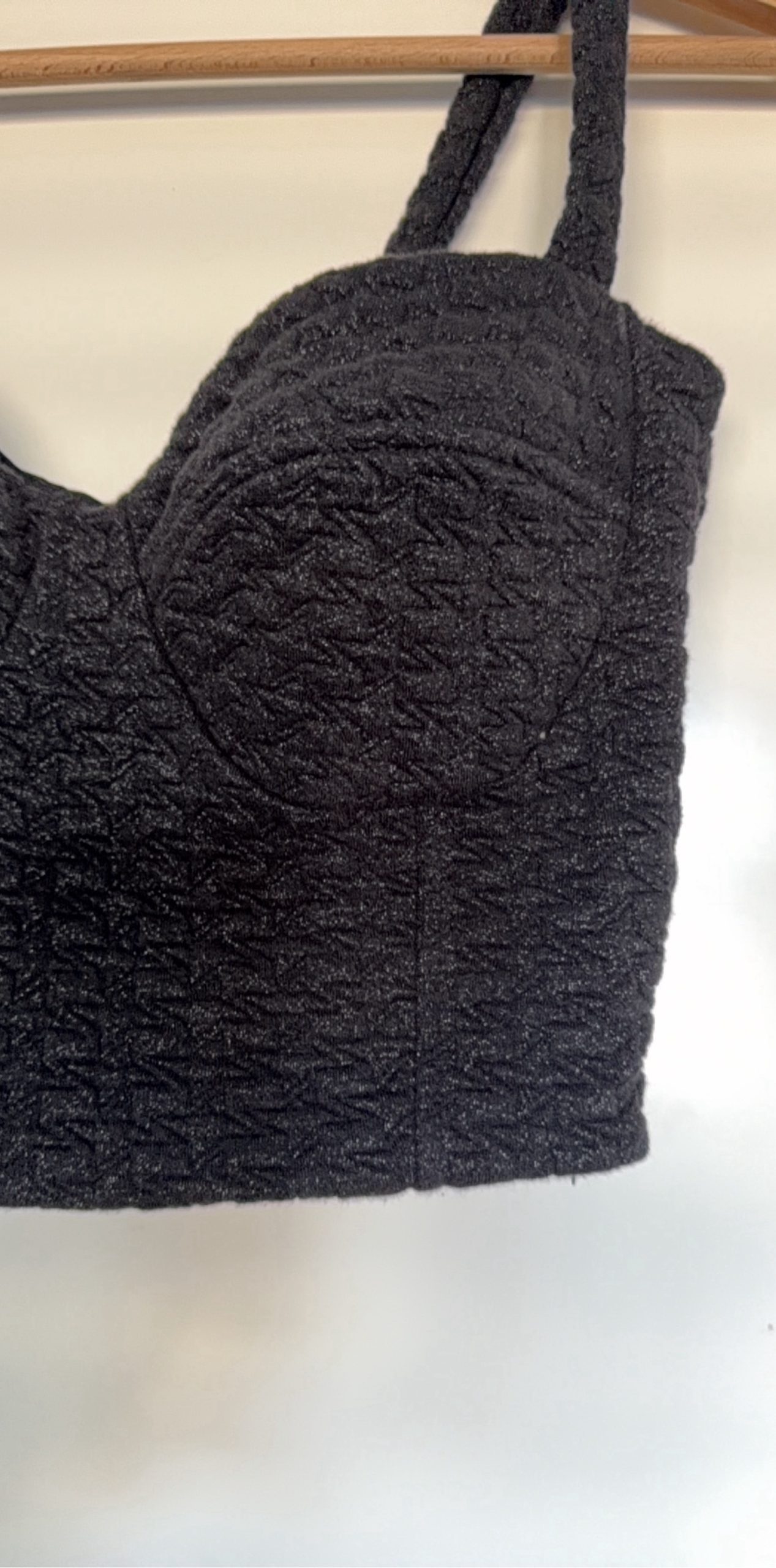 Sexy Black Textured Glitter Bustier Crop Top Small with Padded Cups image 2