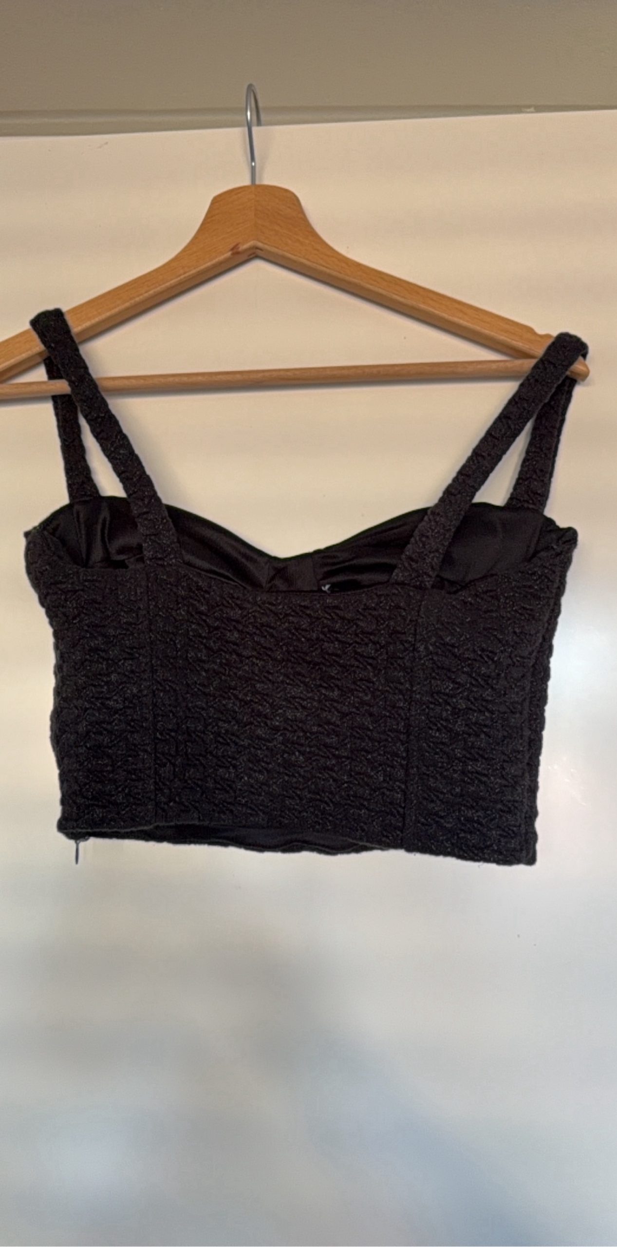 Sexy Black Textured Glitter Bustier Crop Top Small with Padded Cups image 5