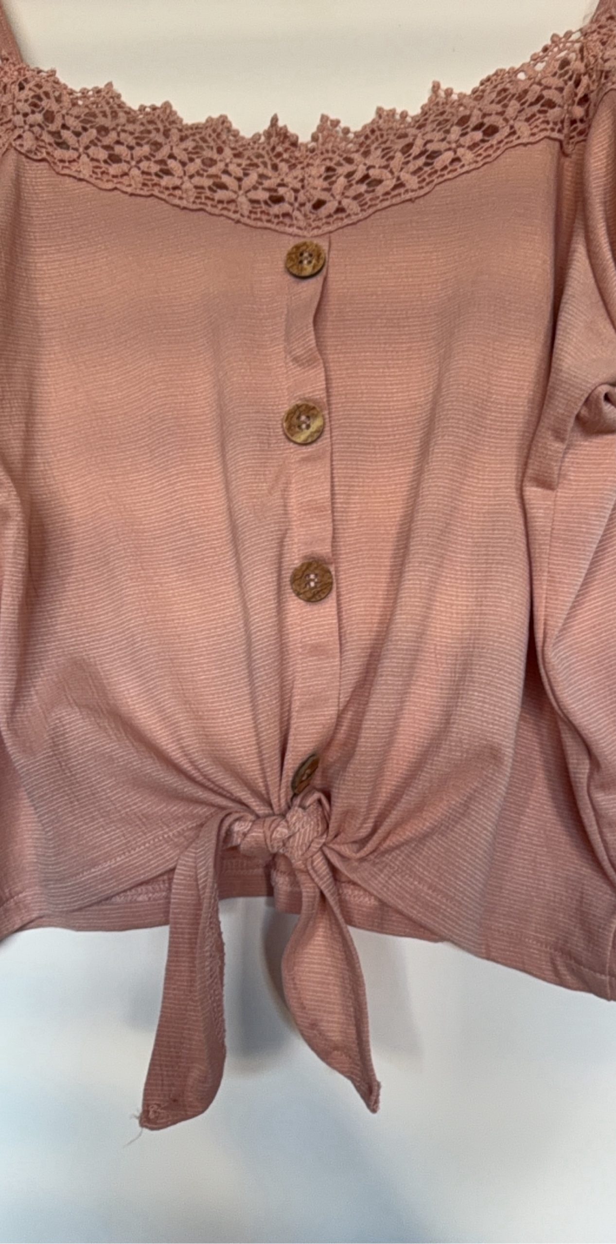 Romantic country Pink Lace Trim Cold Shoulder Tie Front Top Medium image 2