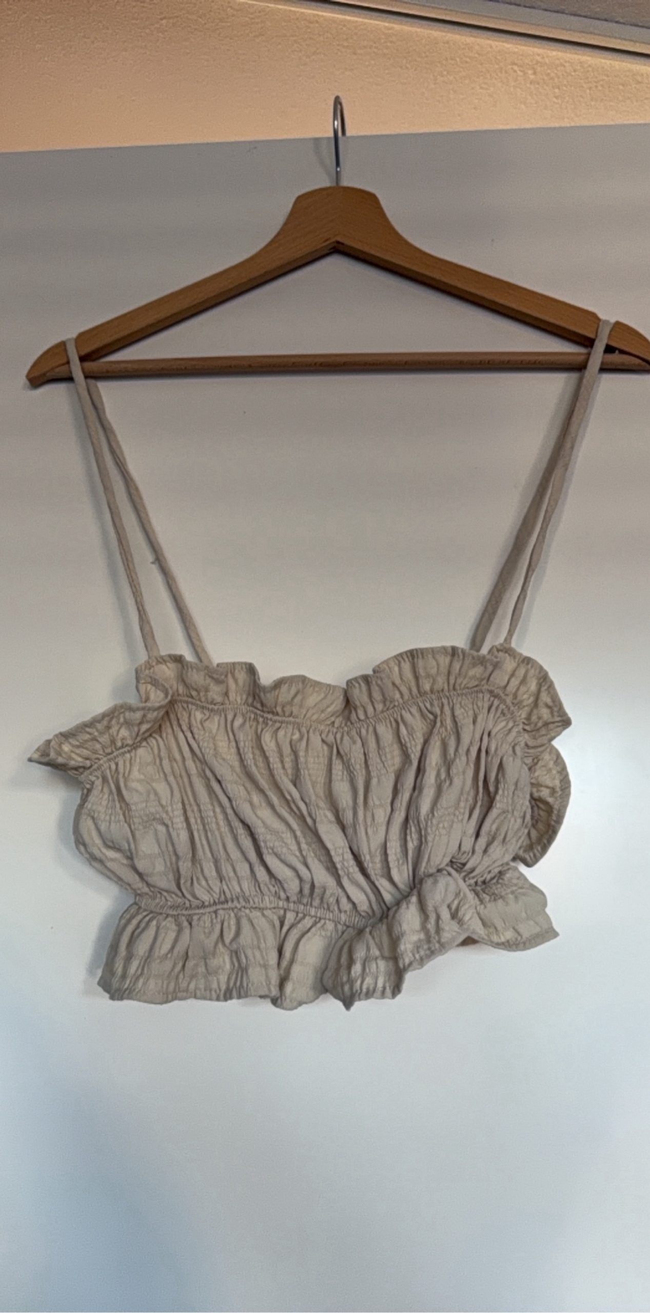 Romantic Country Beige Crop Top Medium Ruffle Details