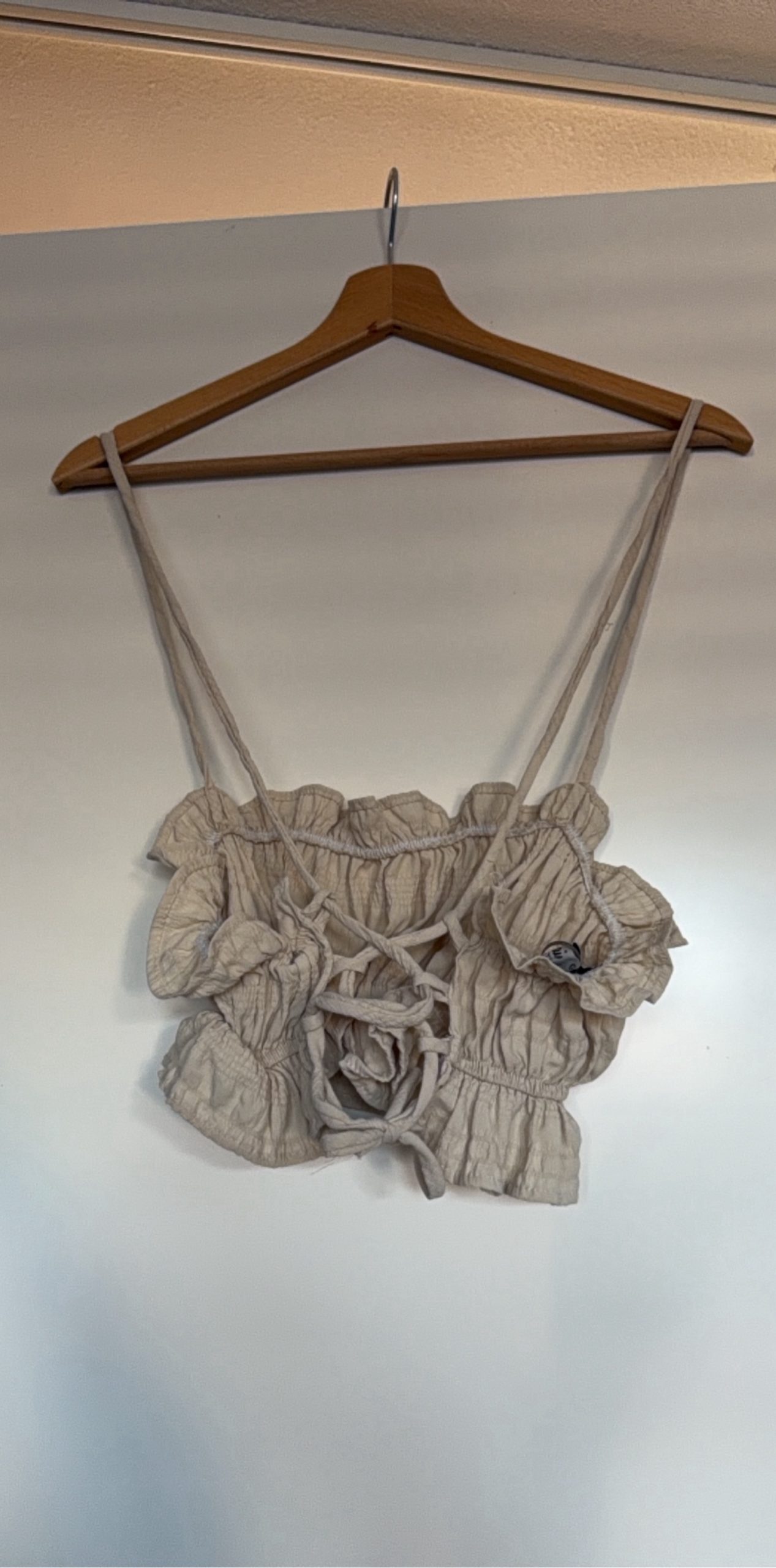 Romantic Country Beige Crop Top Medium Ruffle Details image 2