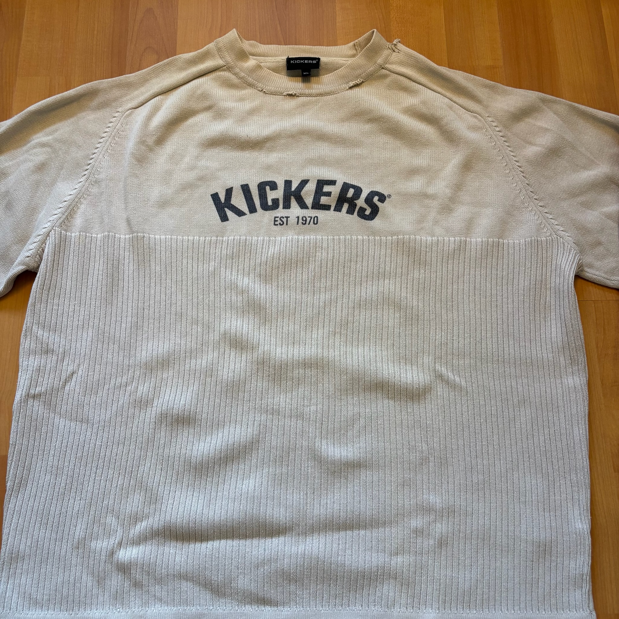 Kickers Beige & Blue Crewneck Sweater XL Distressed image 2
