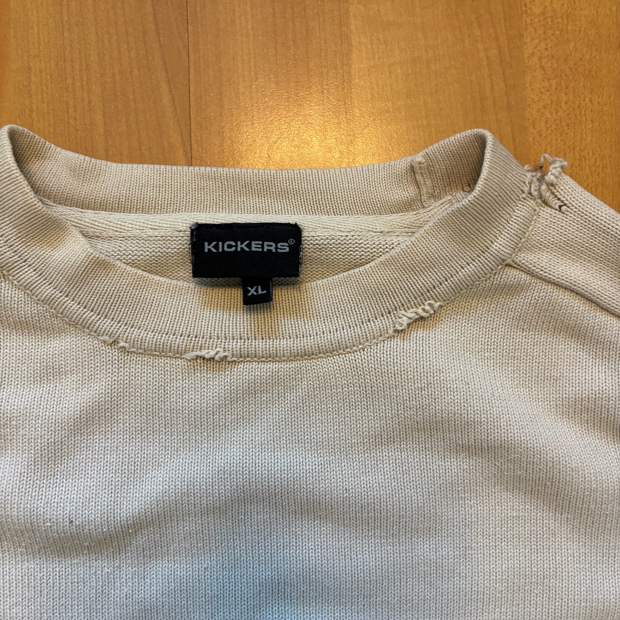 Kickers Beige & Blue Crewneck Sweater XL Distressed image 3