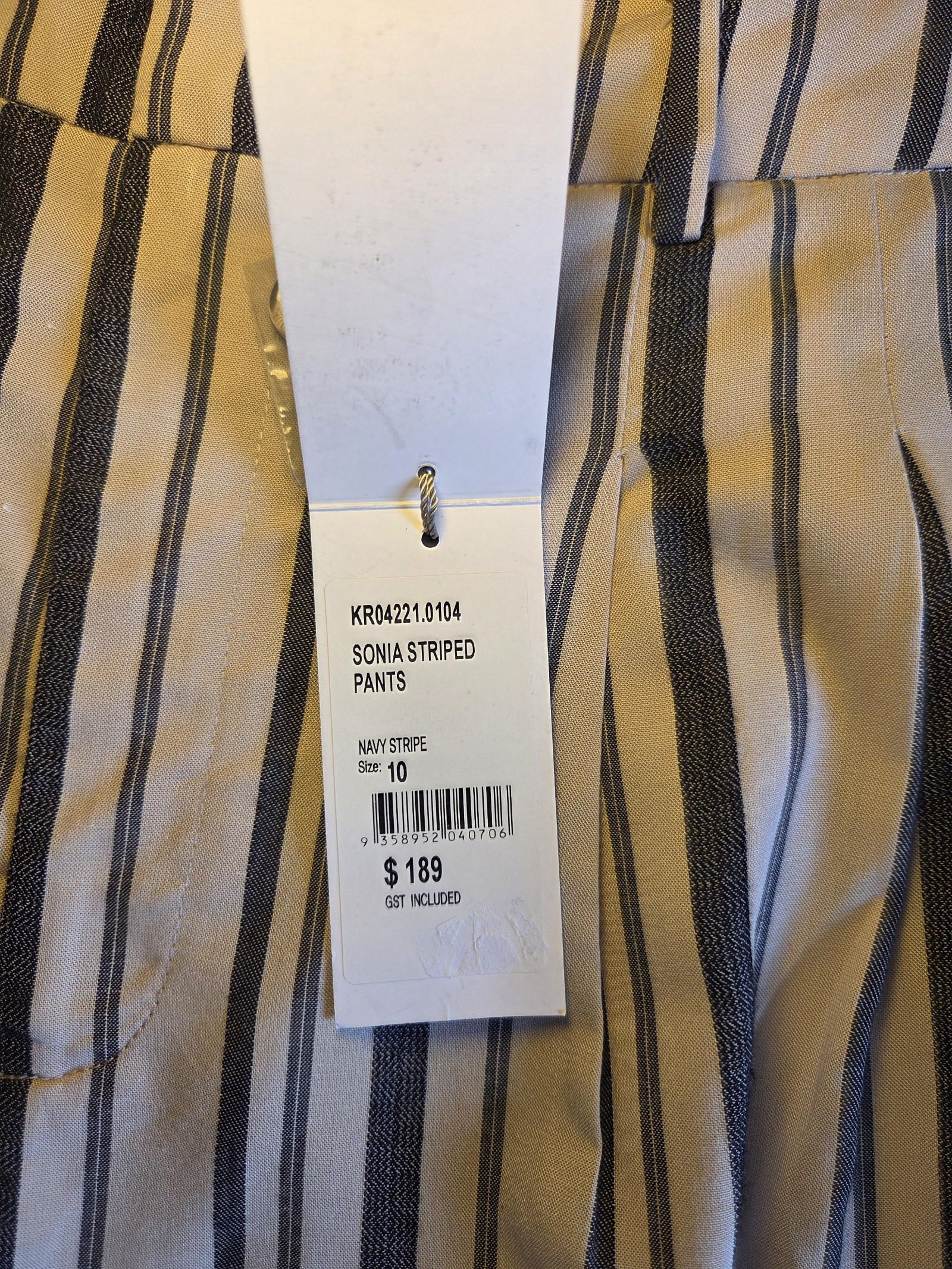 Oxford Women's Navy & Beige Sonia Striped Pants Size 10 - BNWT image 5