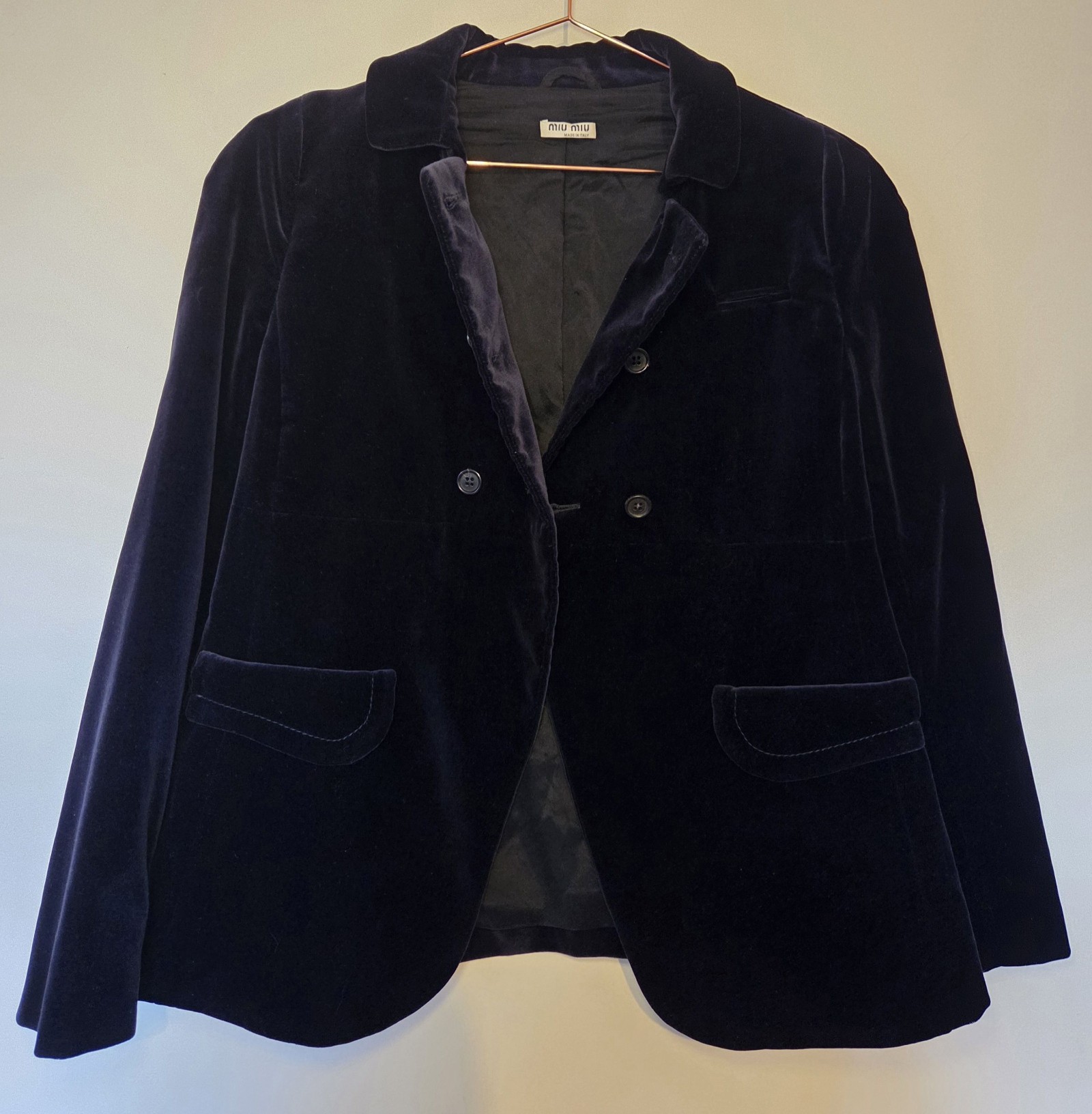Miu Miu Navy Velvet Double-Breasted Blazer Size IT42/AU10 image 3