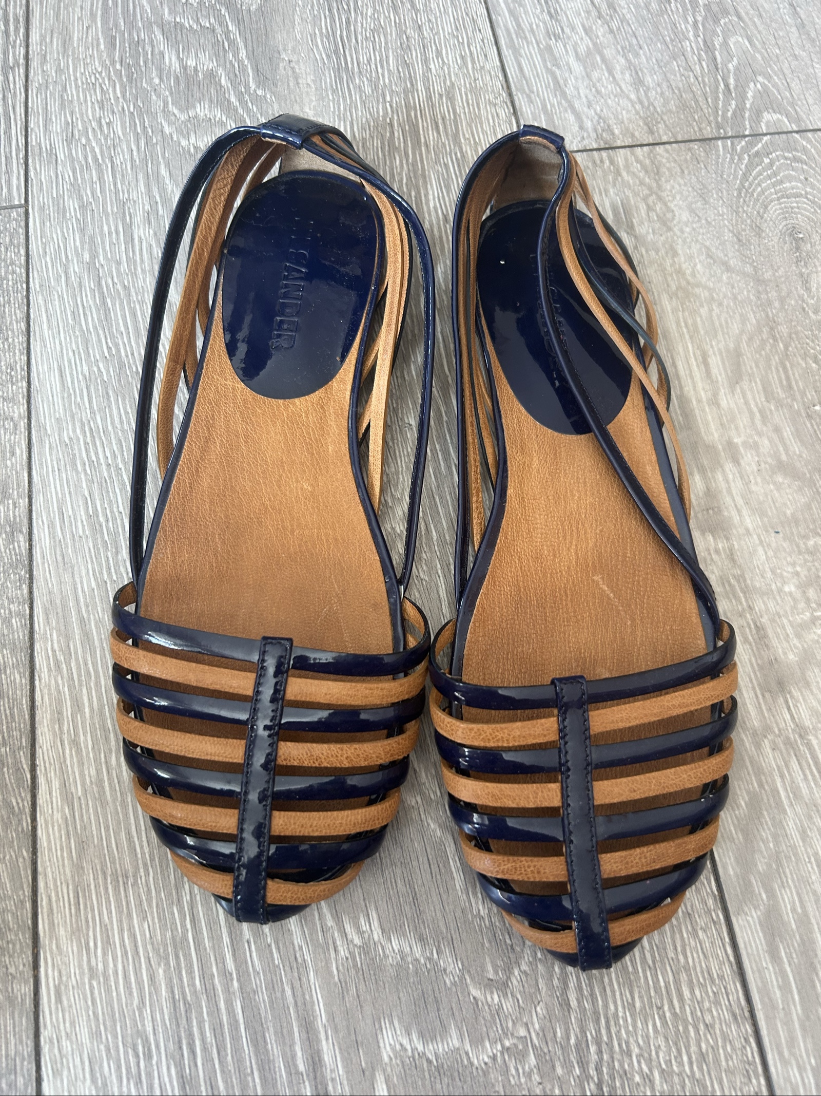 Jil Sander Navy & Brown Leather Slingback Flats UK 5