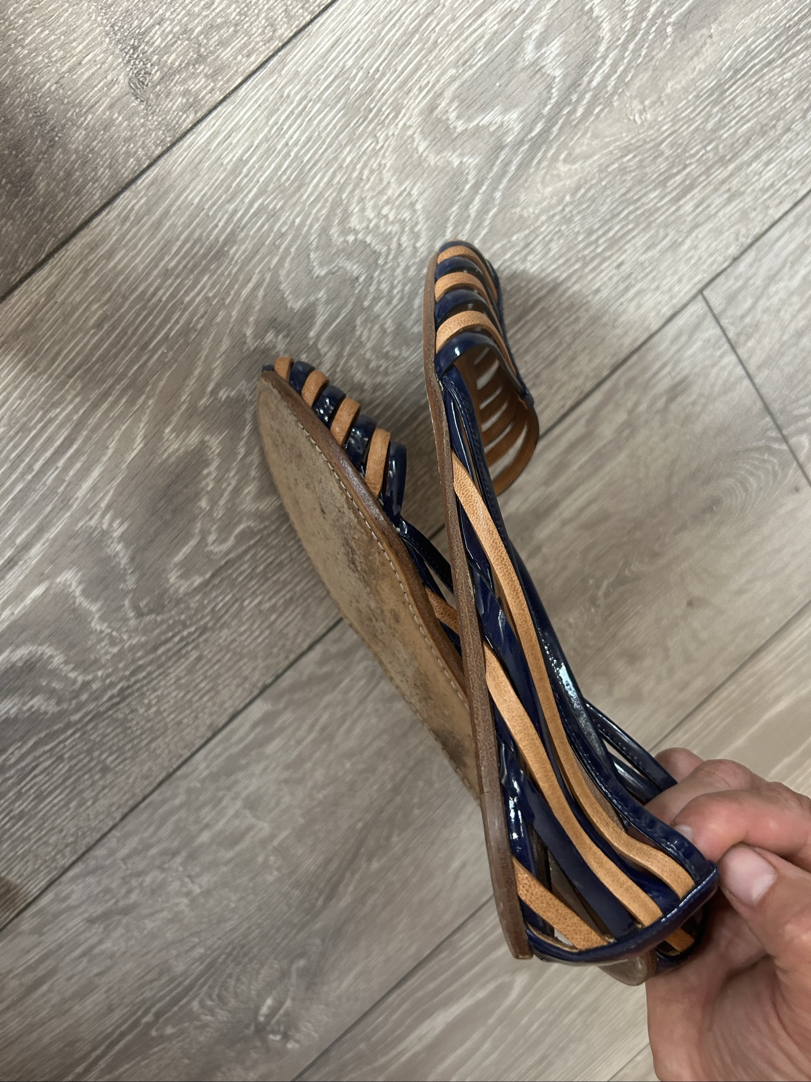 Jil Sander Navy & Brown Leather Slingback Flats UK 5 image 6