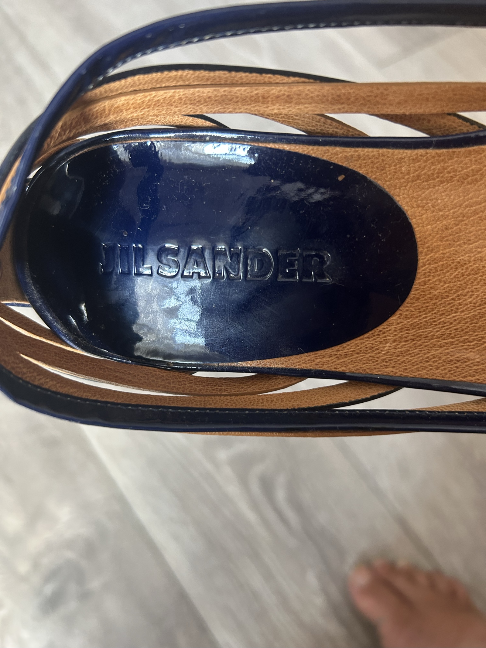 Jil Sander Navy & Brown Leather Slingback Flats UK 5 image 7
