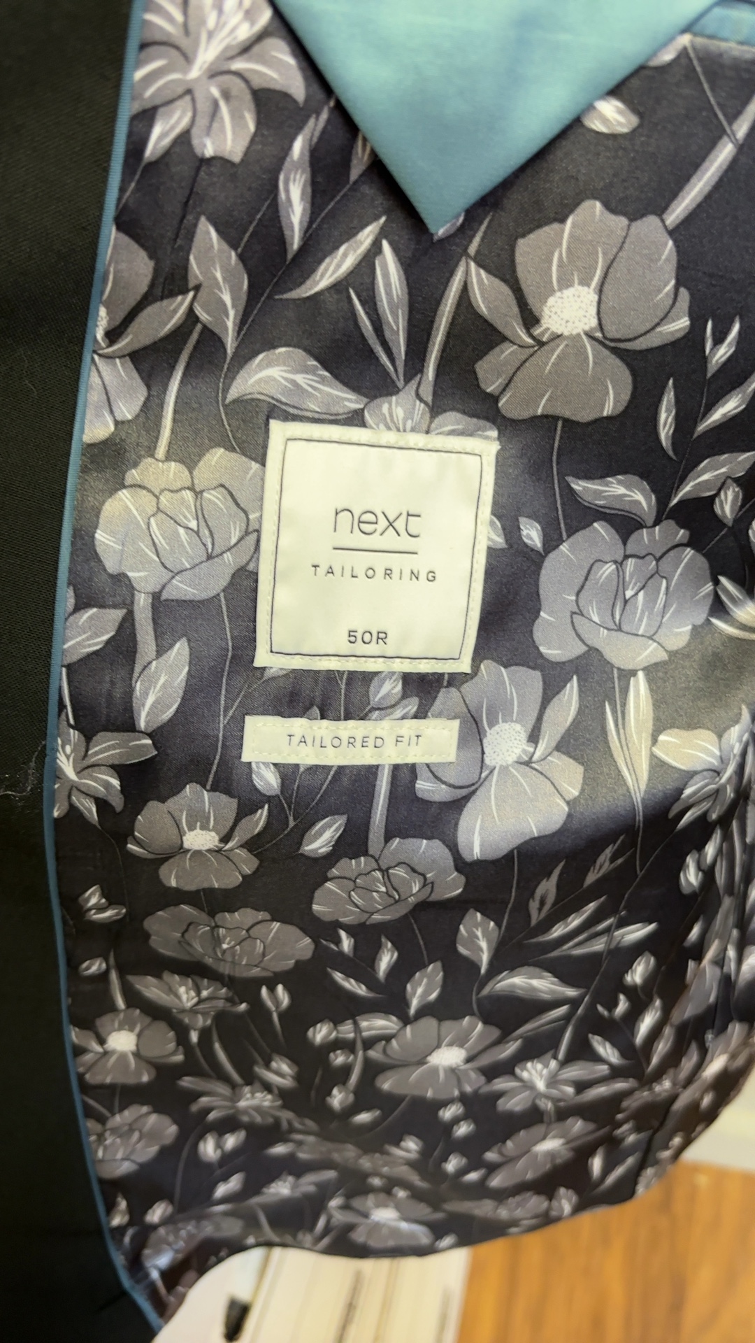 Next Men's Black Tailored Fit Blazer Jacket 50R Floral Lining brand new never worn image 5