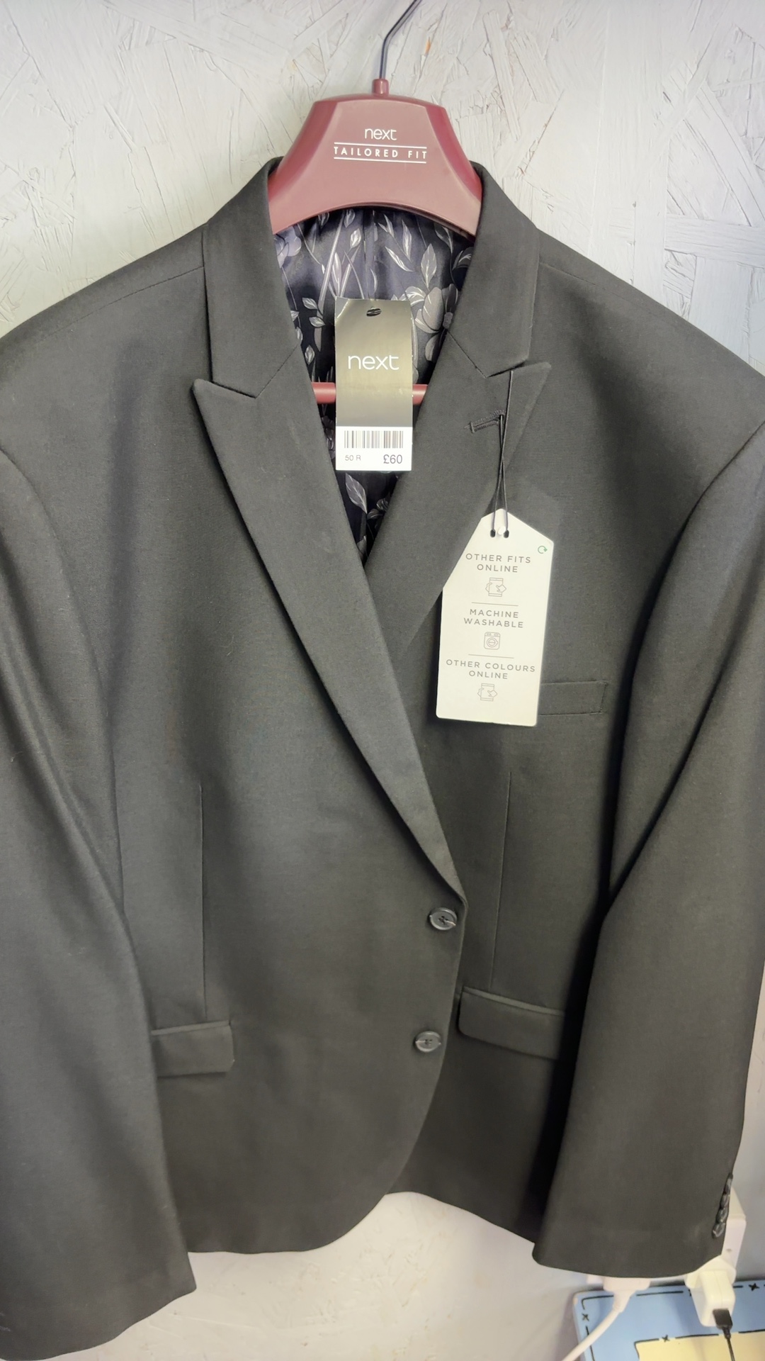 Next Men's Black Tailored Fit Blazer Jacket 50R Floral Lining brand new never worn