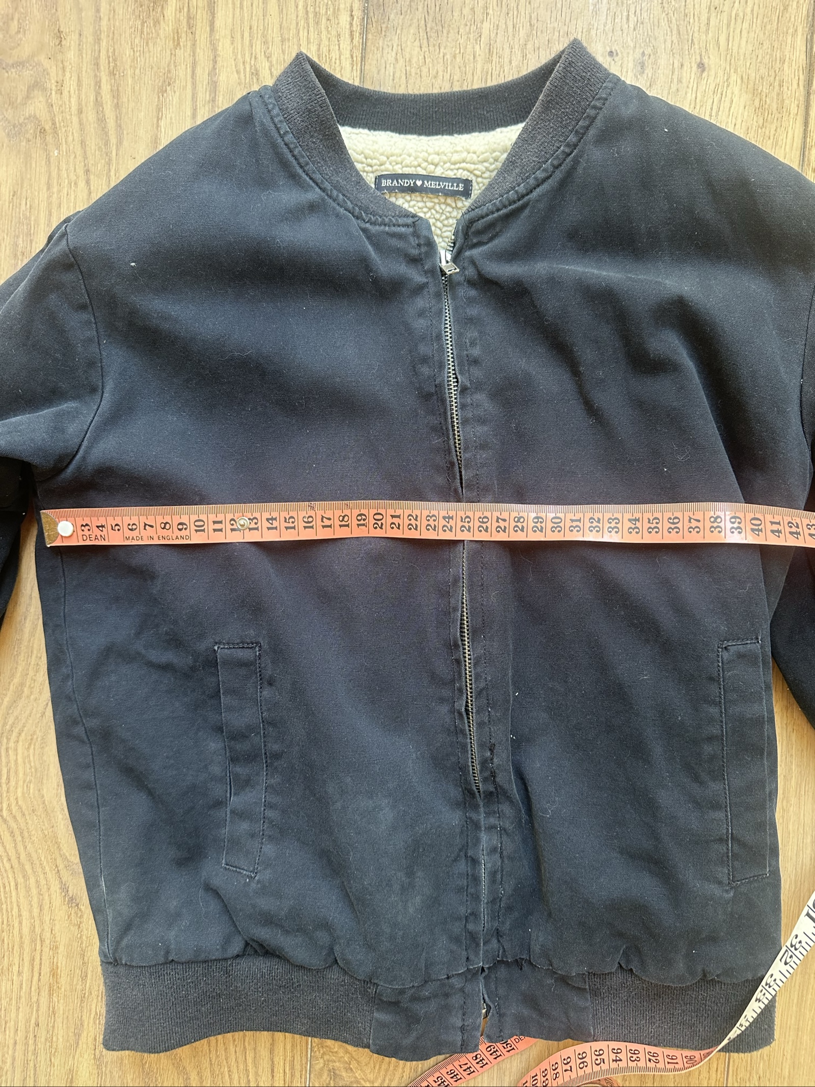 Brandy Melville Black Sherpa Lined Bomber Jacket 34 in Chest image 7