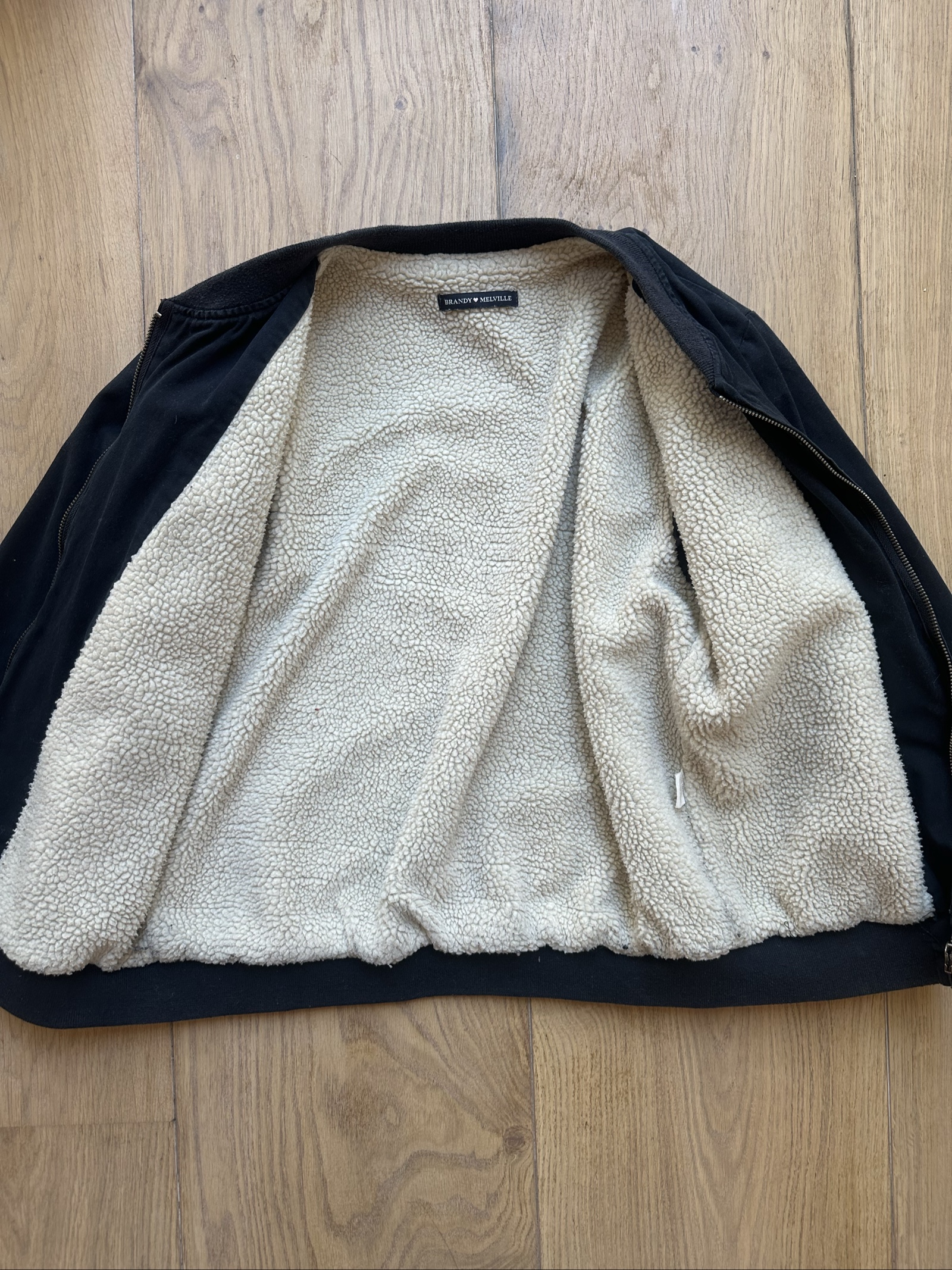 Brandy Melville Black Sherpa Lined Bomber Jacket 34 in Chest image 9