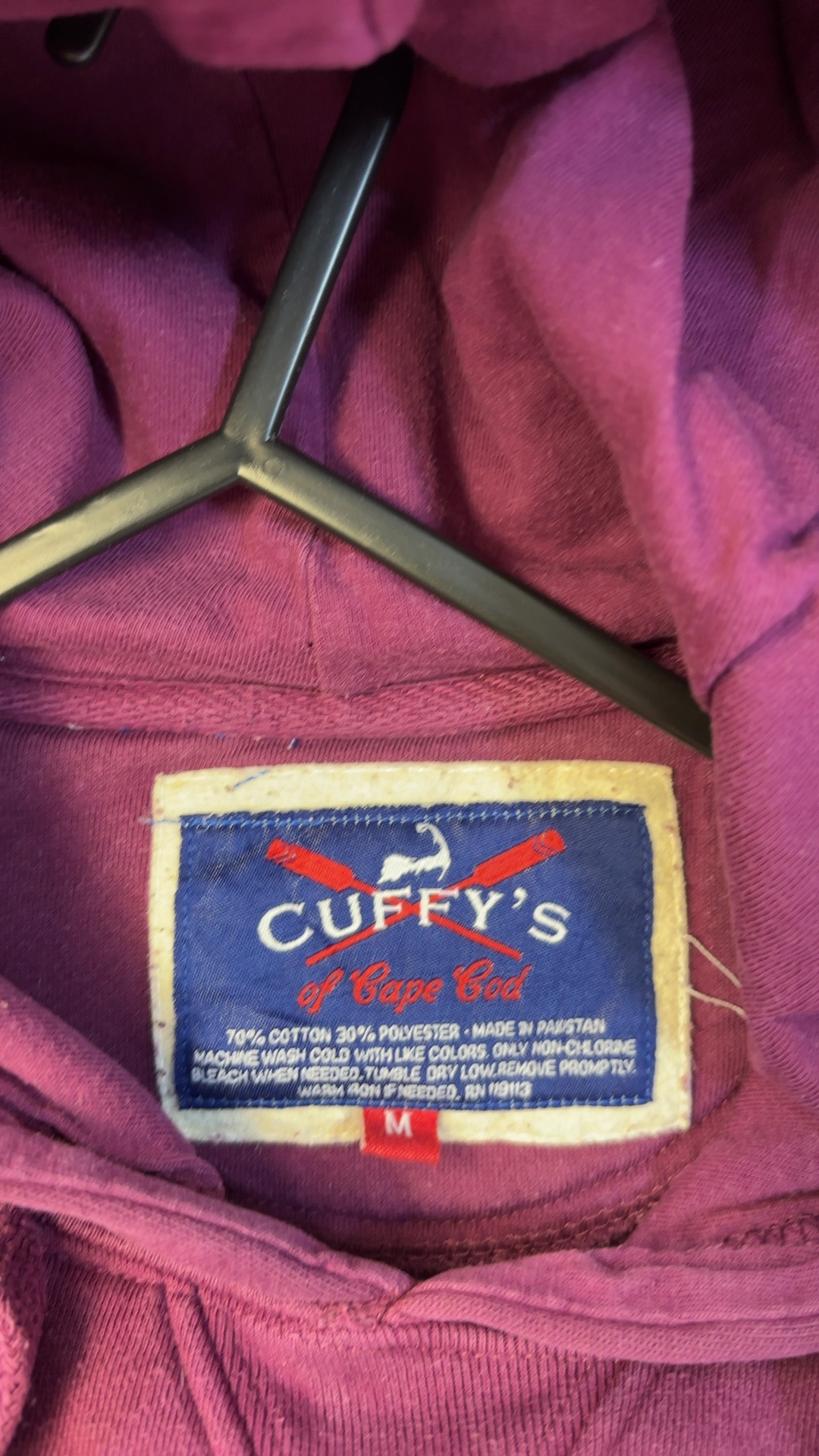 Cuffy's Cape Cod pinky red/burgundy Hoodie Large Cotton Polyester good condition image 5