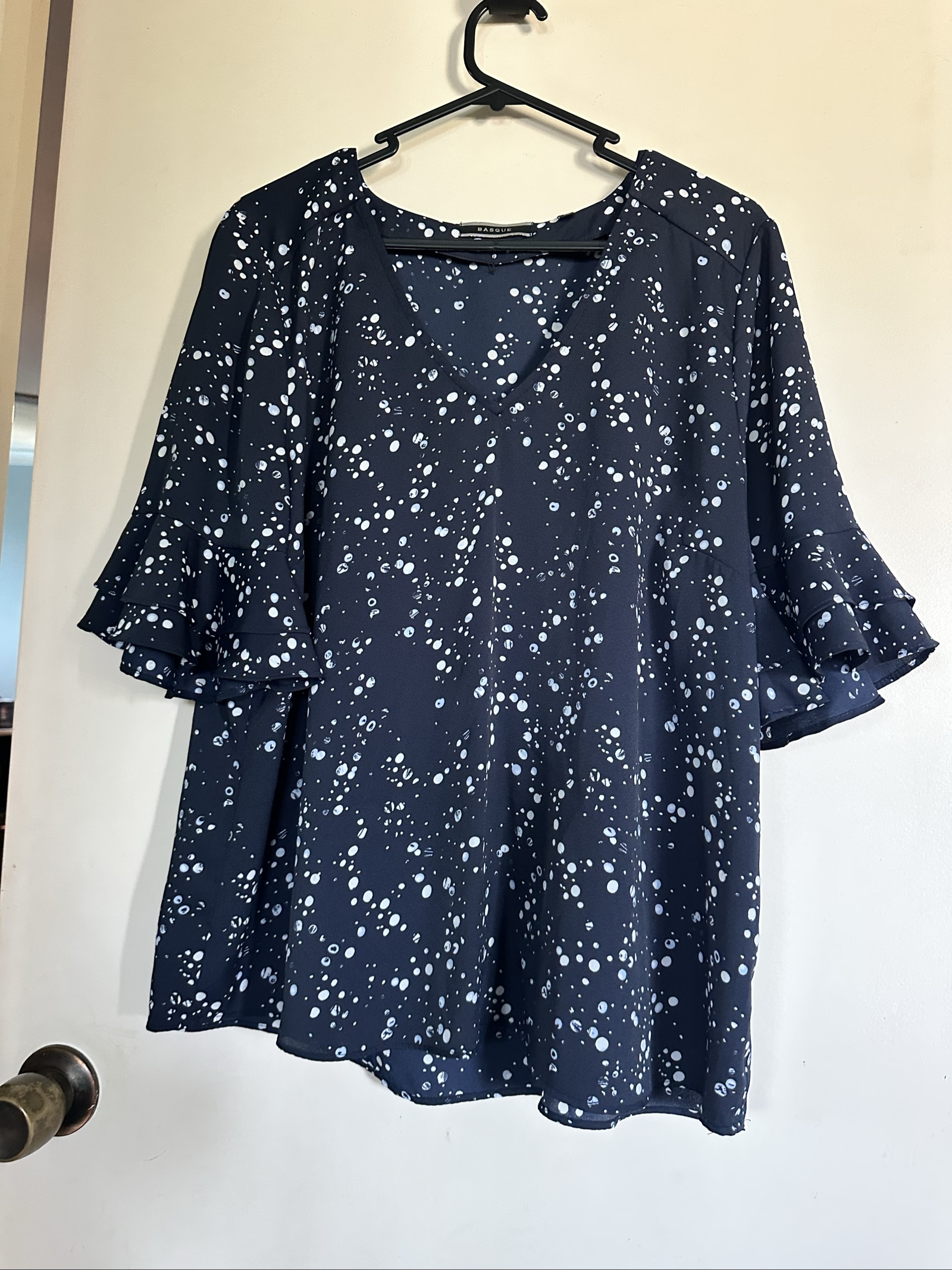 Basque Women's Navy & White Spot Print Blouse Size 14
