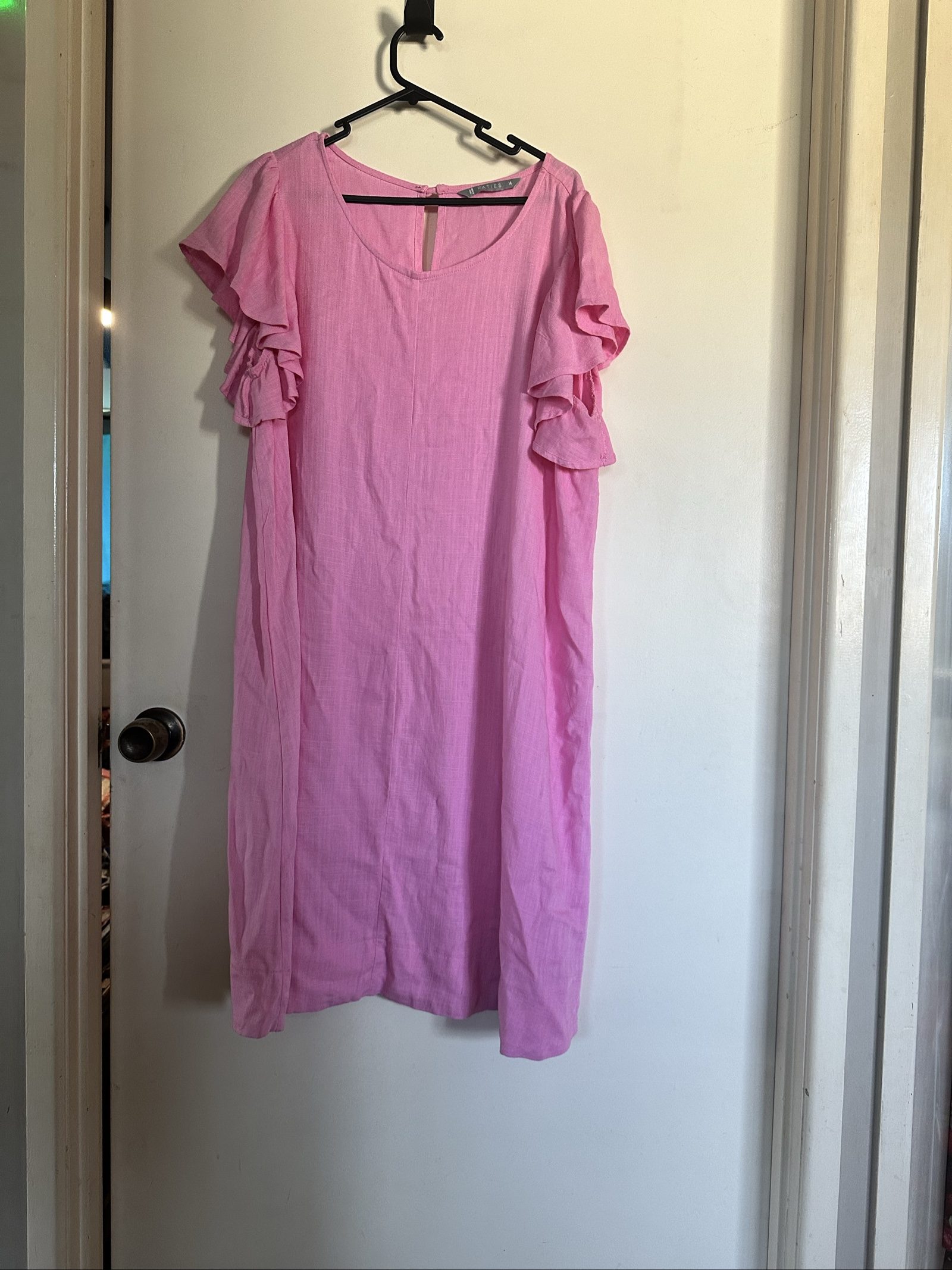 Katies Pink Ruffle Sleeve Dress Size 14