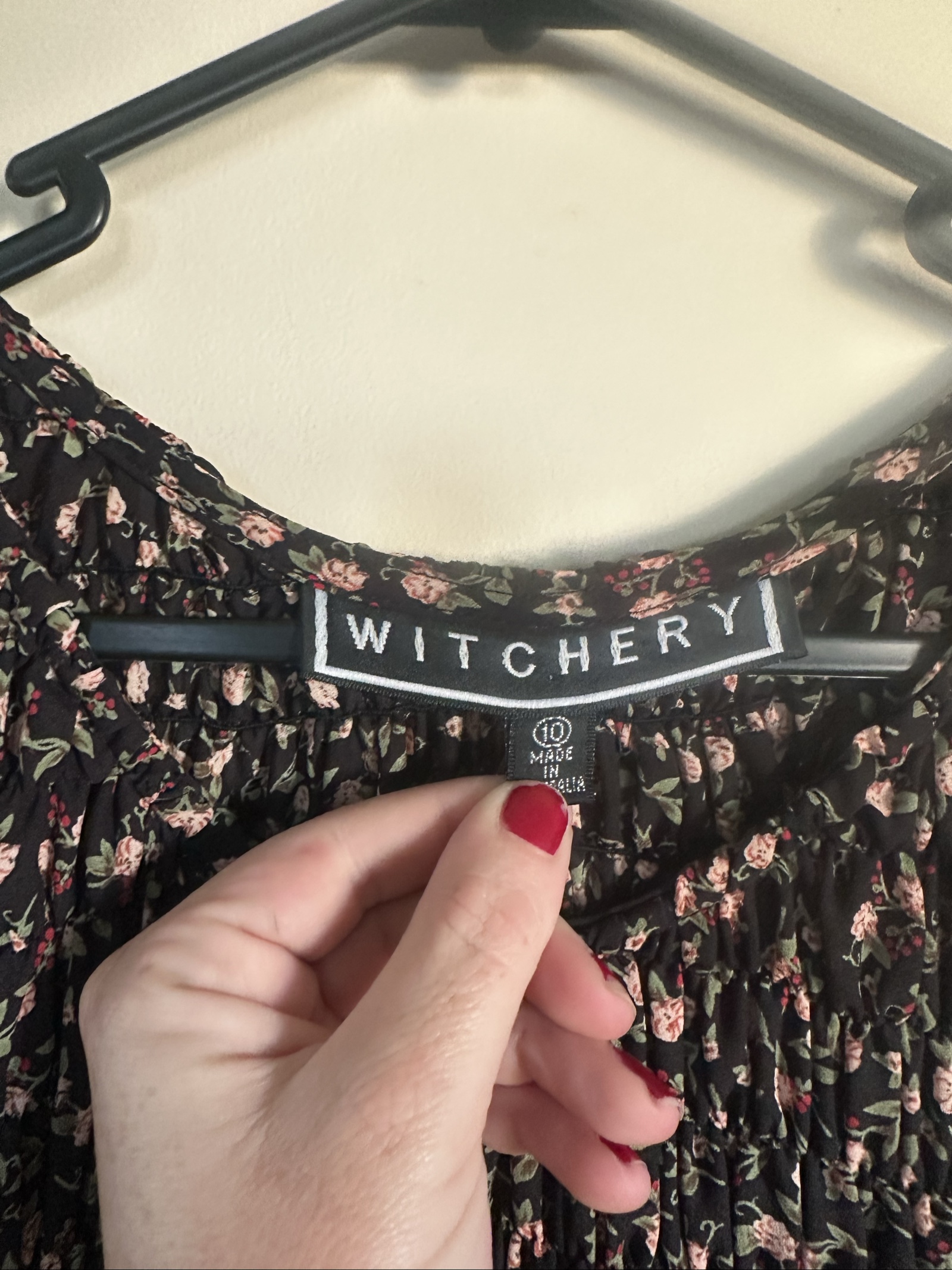 Witchery Black & Pink Floral Long Sleeve Dress Size 10 image 2