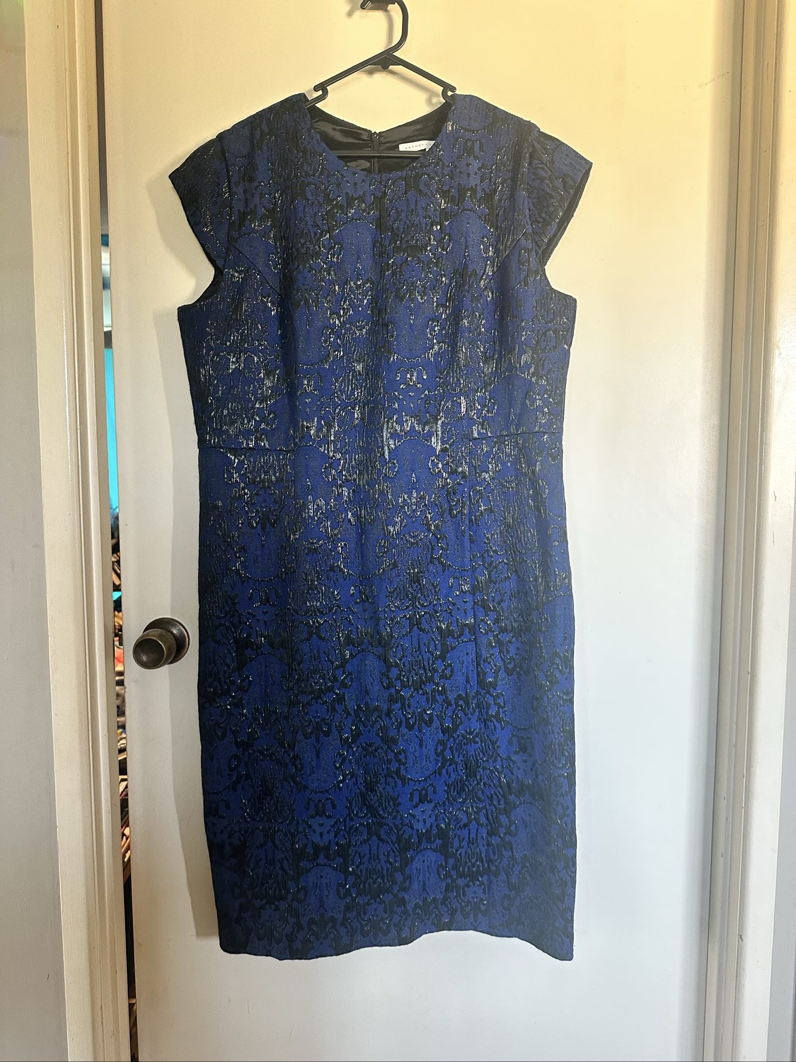 Anthea Crawford Blue & Black Brocade Dress UK 18