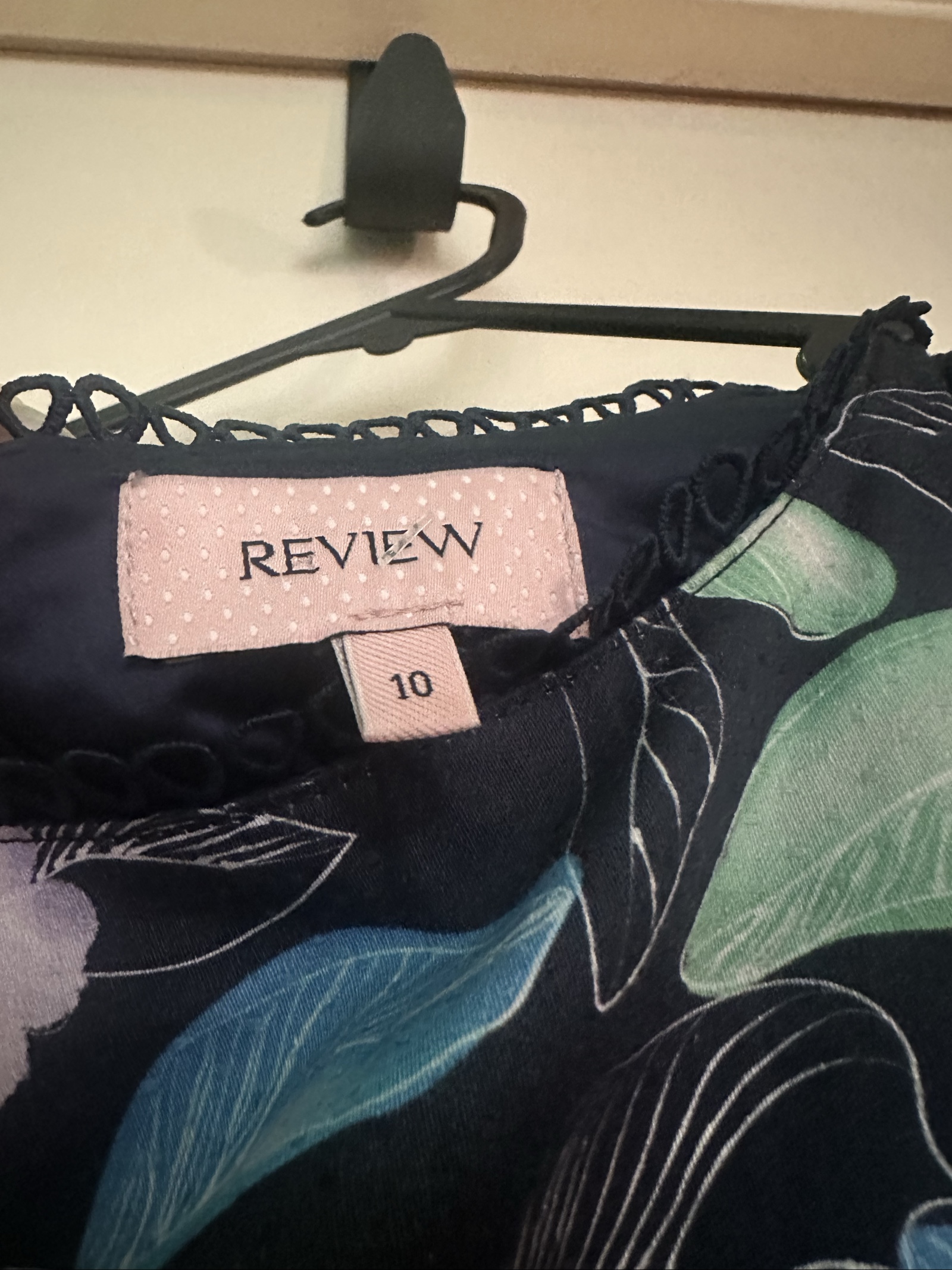 Review Navy Blue & Green Floral Ruffle Dress Size 10 image 2