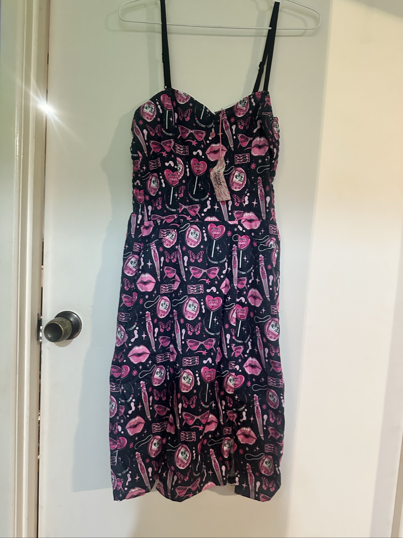 Bonsai Kitten Black & Pink Patterned Dress Small