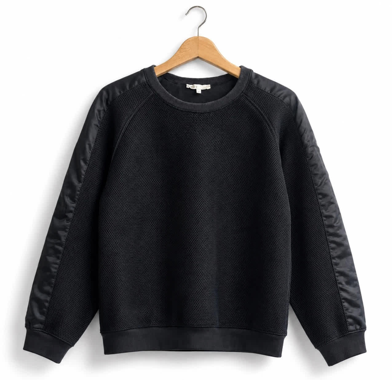 Maje Sweat Noir Mesh & Satin Manches Longues Femme - taille 2
