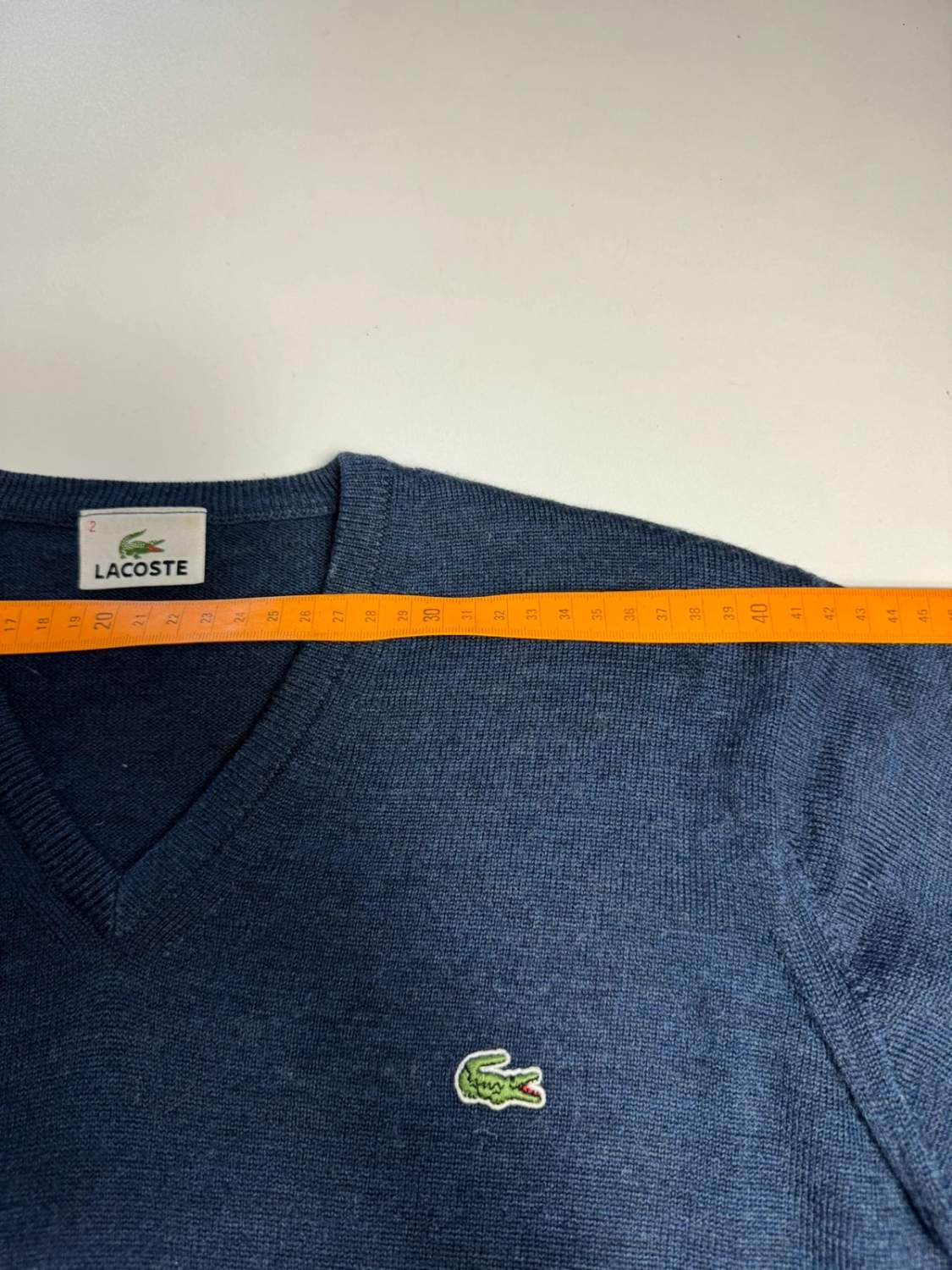 Lacoste Bleu Marine Pull Col V Manches Longues 100% laine - taille 2 (Small) image 7