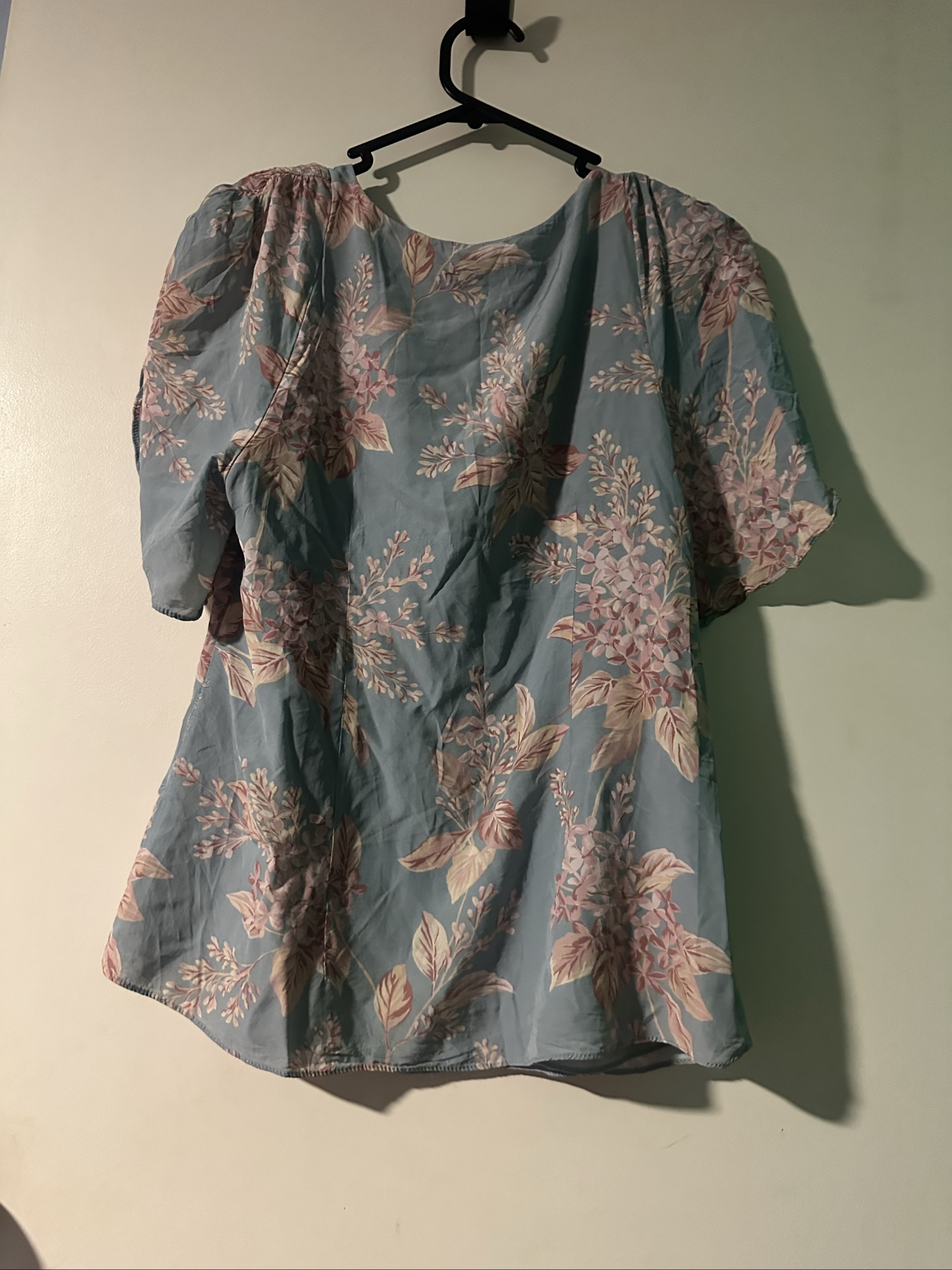 Forever New Blue & Pink Floral Blouse AUS 8 Puff Sleeve image 3