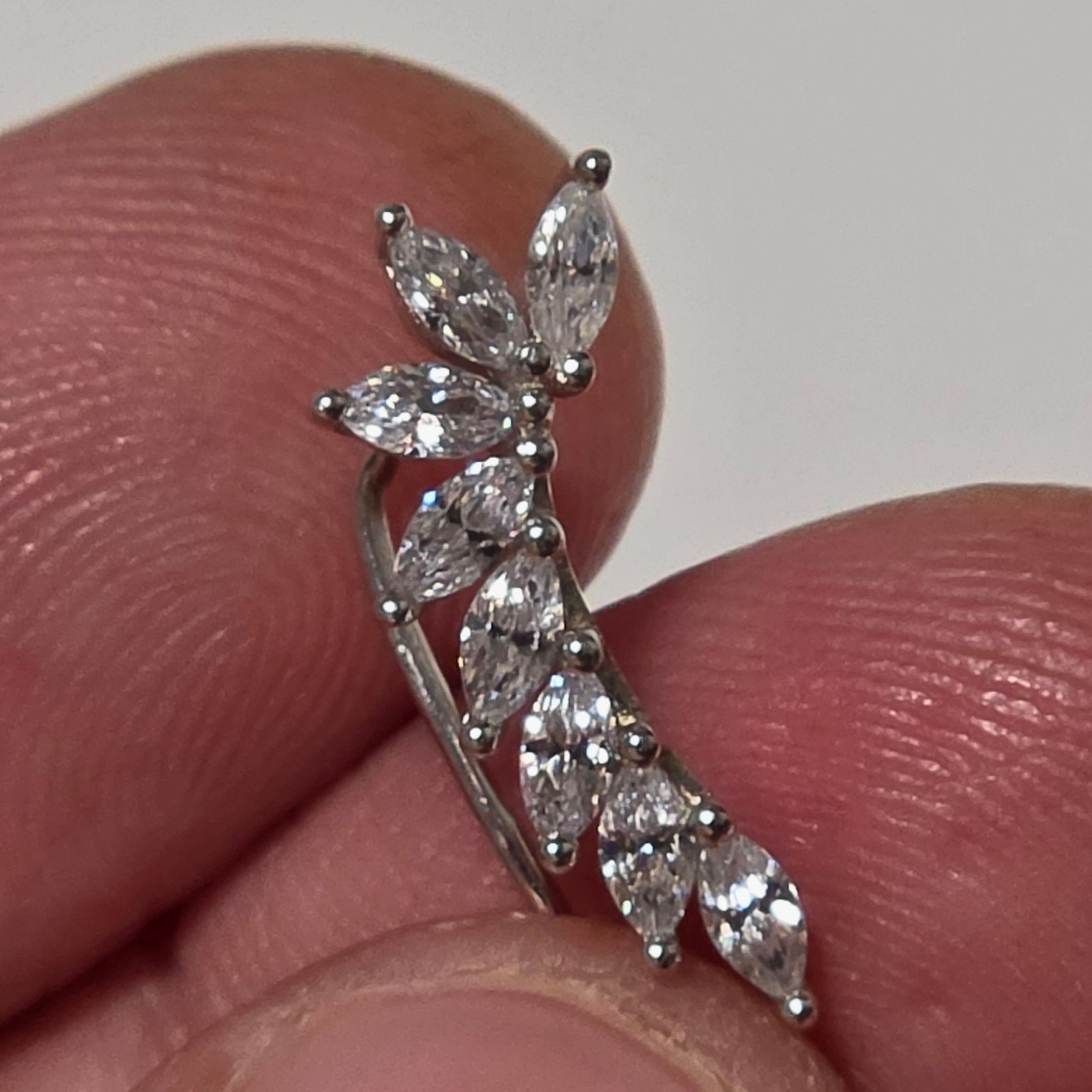 925 Silver Tone Leaf Design Crystal Earrings b4 image 7