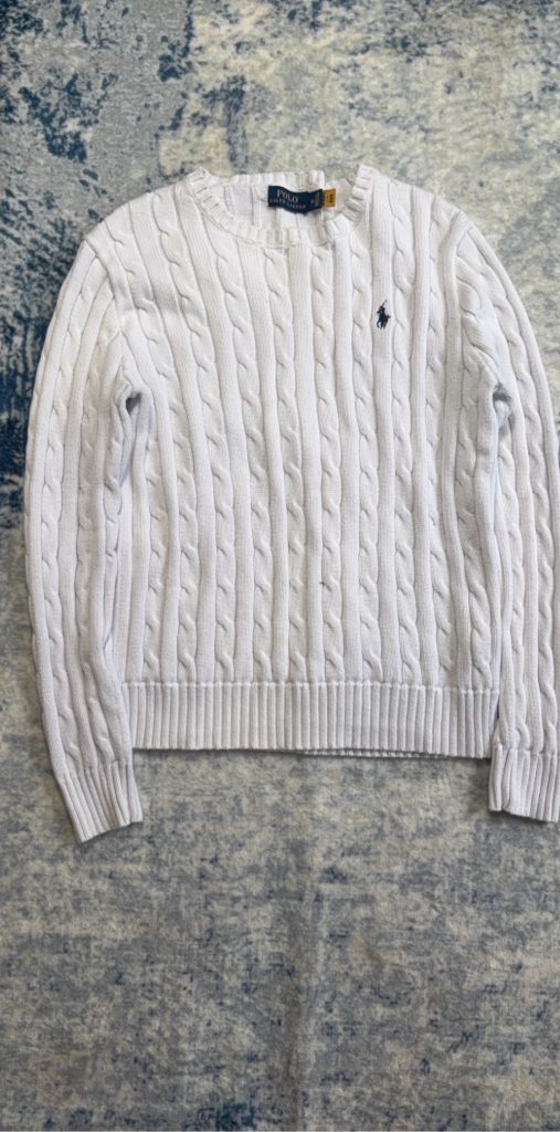 Polo Ralph Lauren White Cable Knit Sweater Medium women’s Wool Cotton